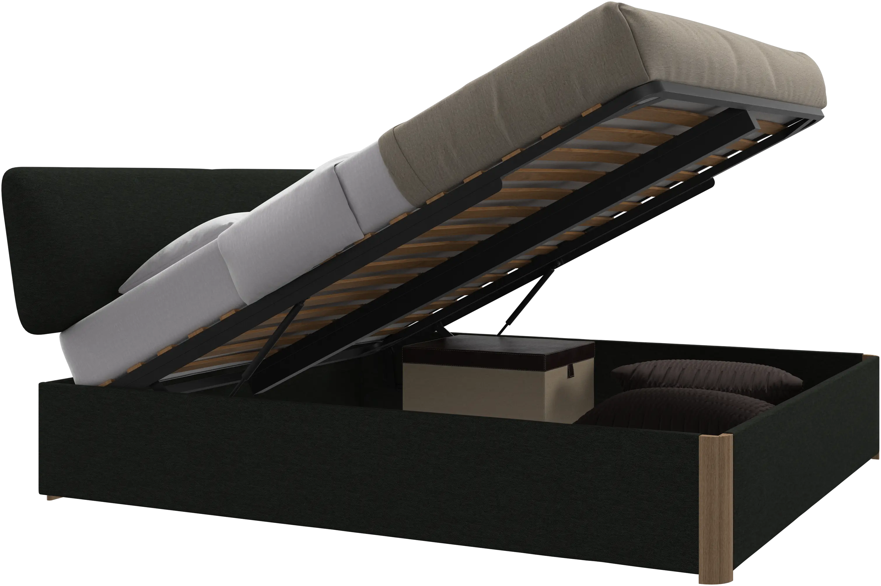 Element bed, bed-mounted headboard, with slats and storage solution, excl. mattress