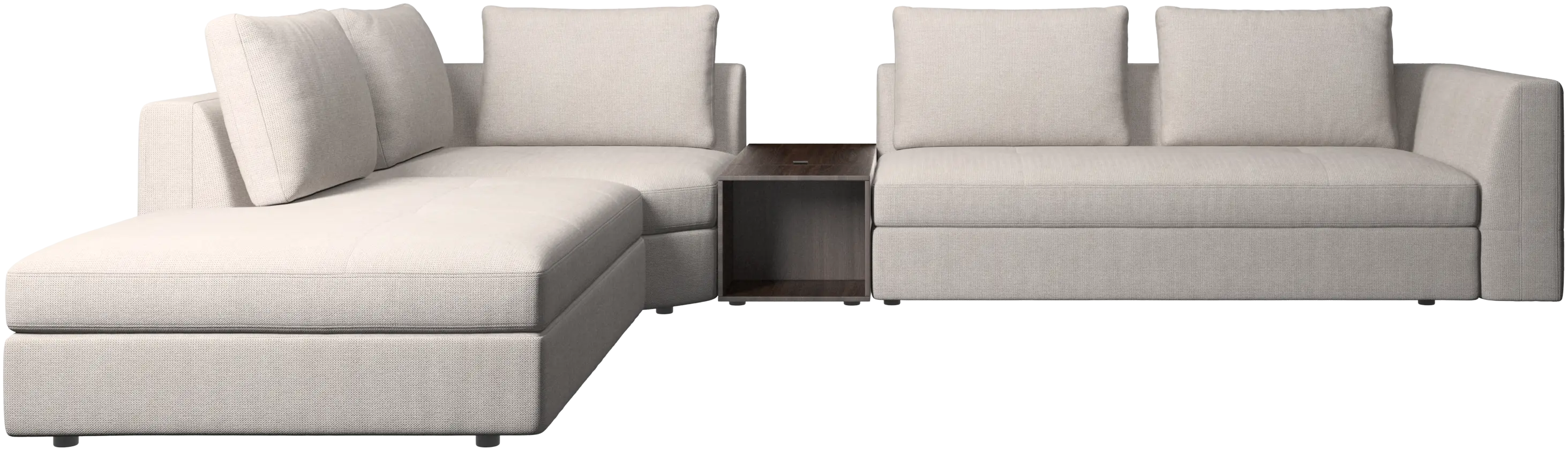 Bergamo corner sofa with lounging unit and footstool w/storage