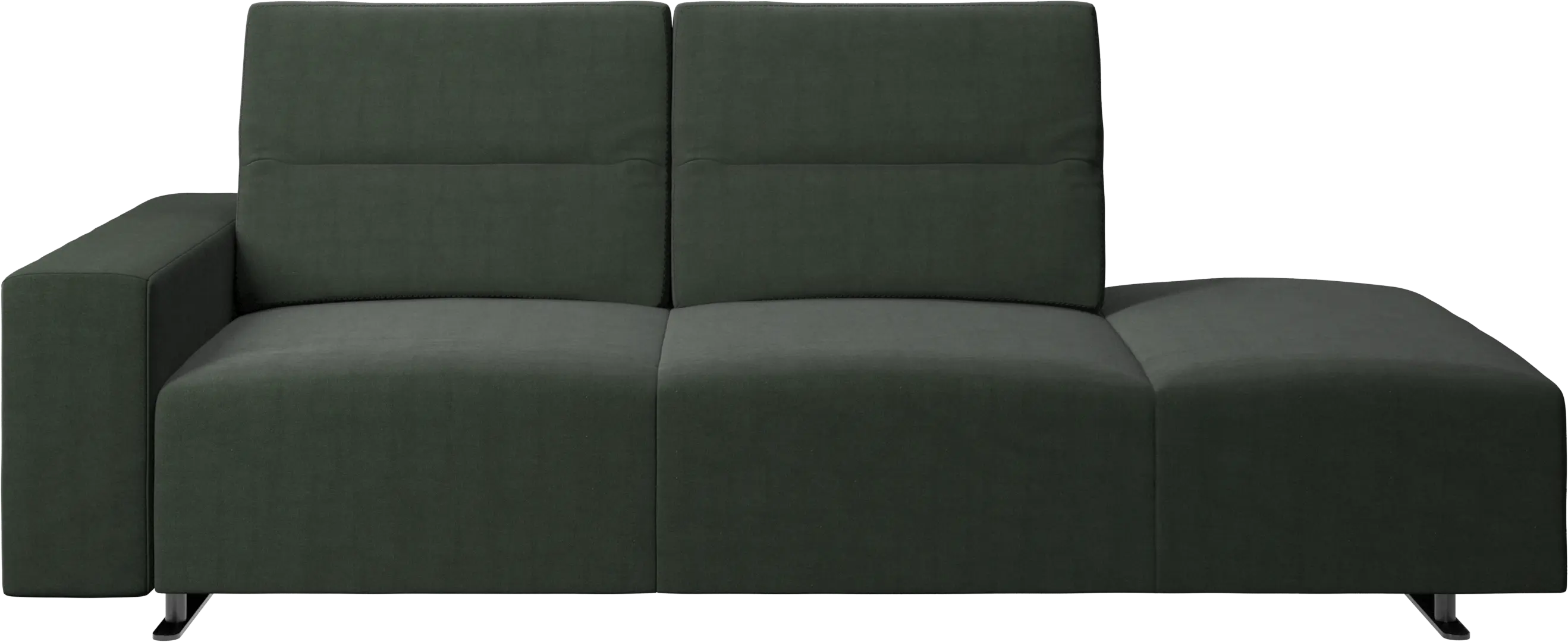 Hampton sofa with adjustable back and lounging unit right side, storage and armrest left side