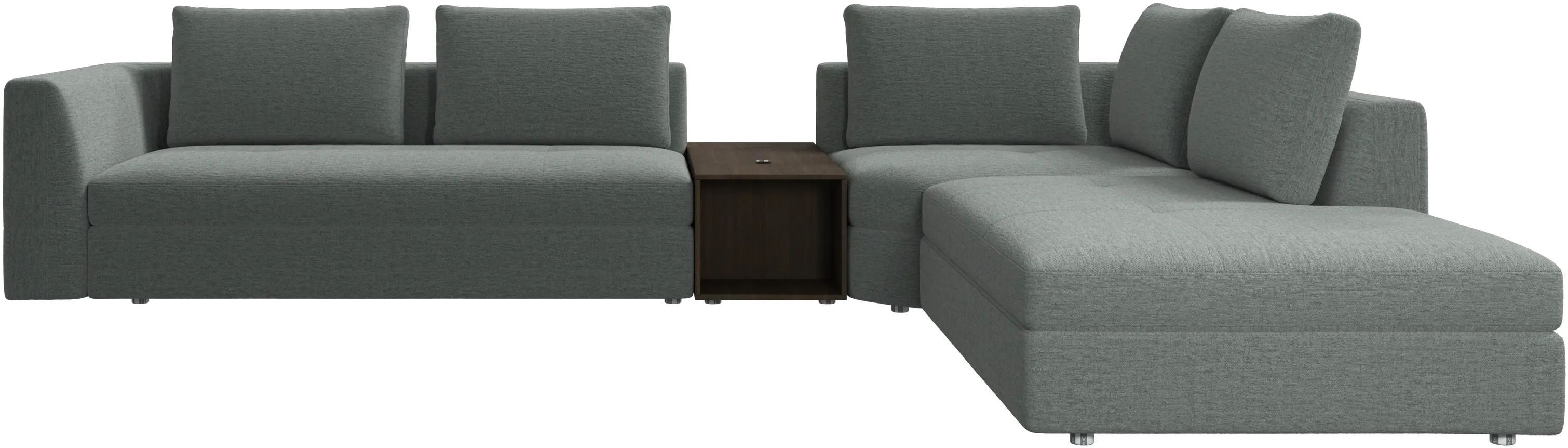 Bergamo corner sofa with lounging unit and footstool w/storage