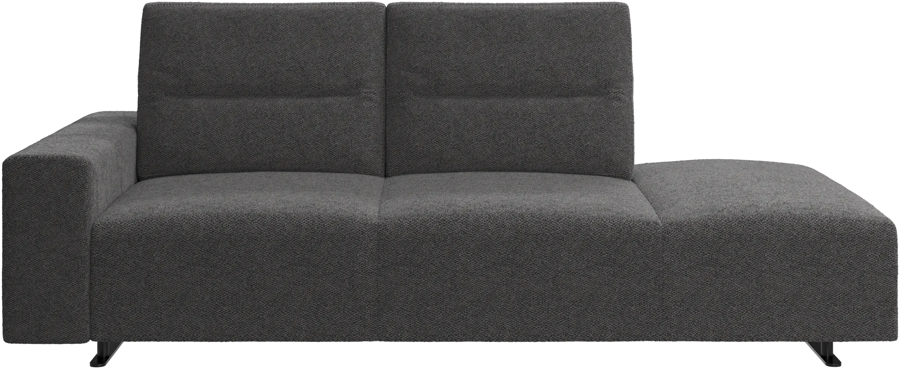 Hampton sofa with adjustable back and lounging unit right side, storage and armrest left side