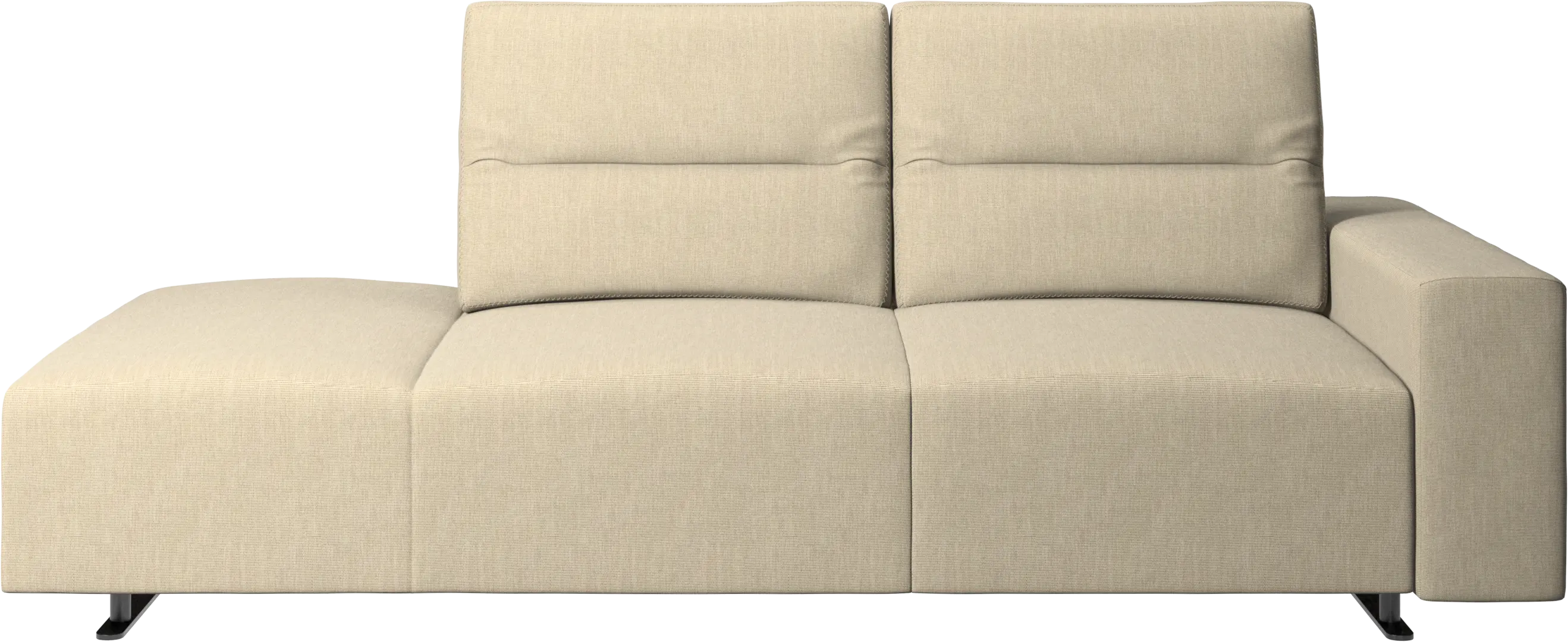 Hampton sofa with adjustable back and lounging unit left side, storage and armrest right side