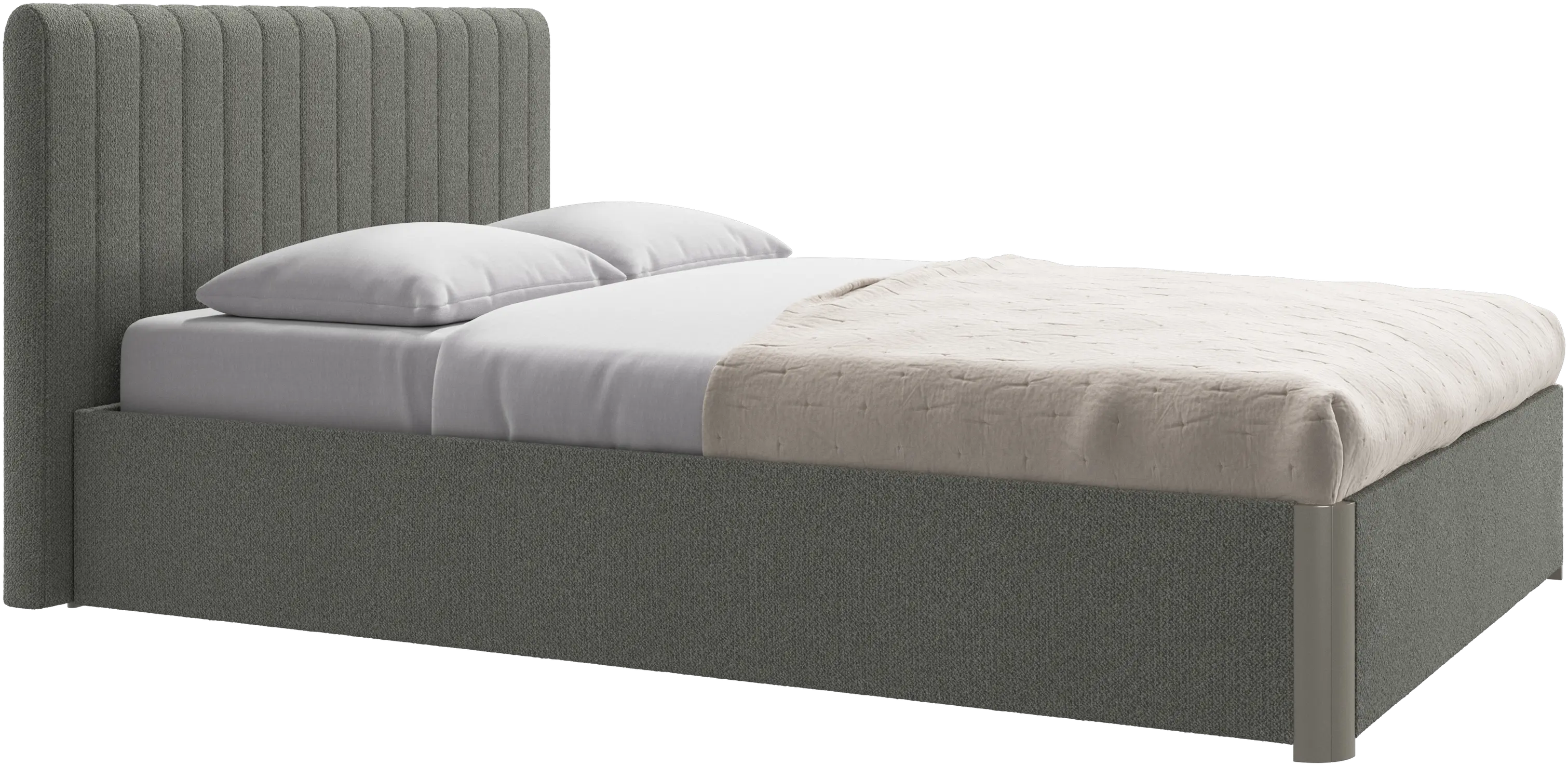 Element lit, tête de lit fixée au lit, avec lattes et solution de stockage, excl. matelas