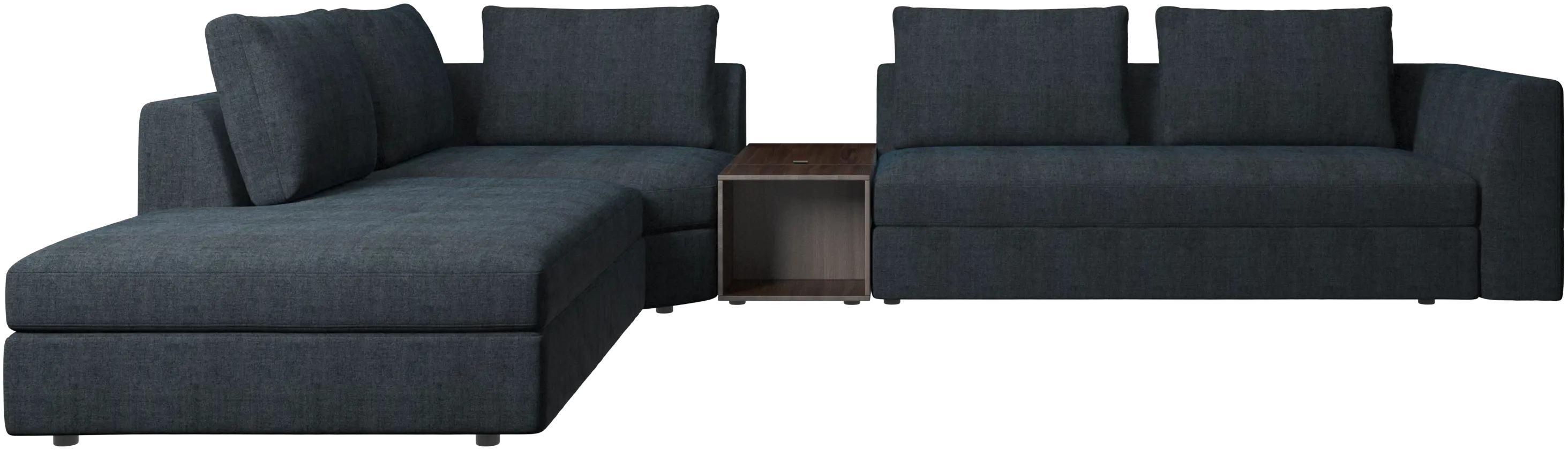 Bergamo corner sofa with lounging unit and footstool w/storage