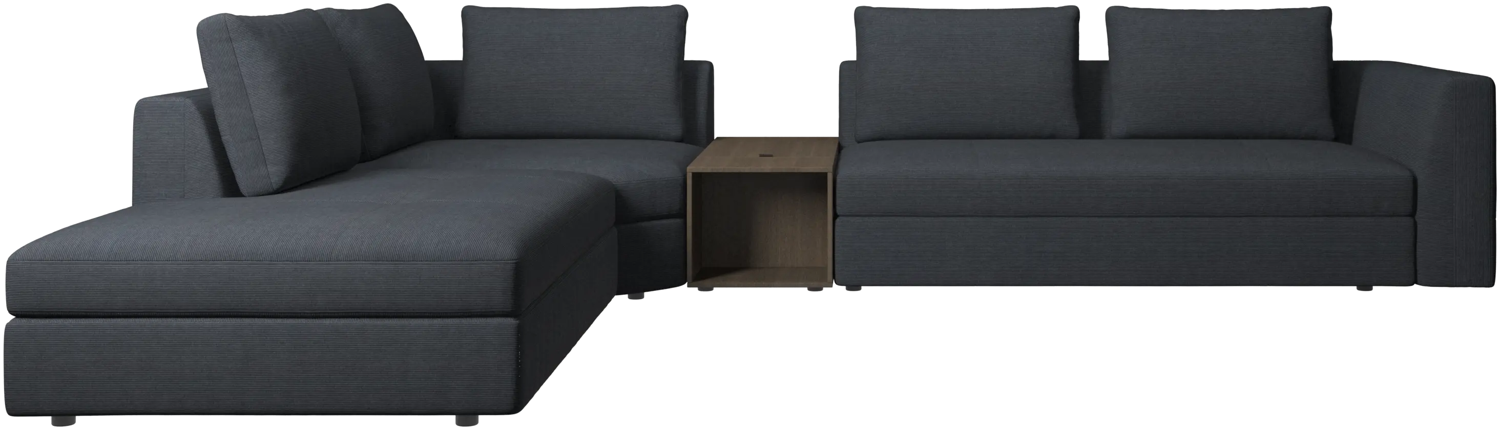 Bergamo corner sofa with lounging unit and pouf w/storage