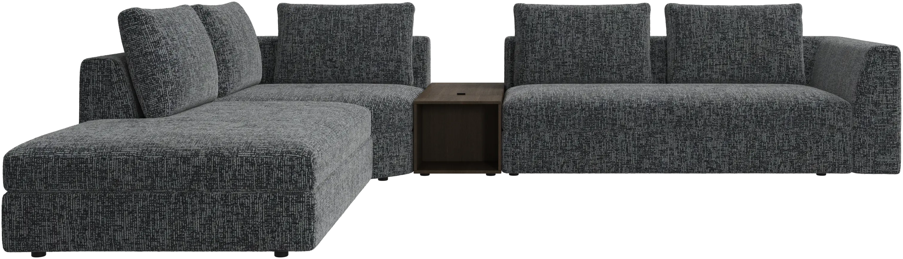 Bergamo corner sofa with lounging unit and pouf w/storage