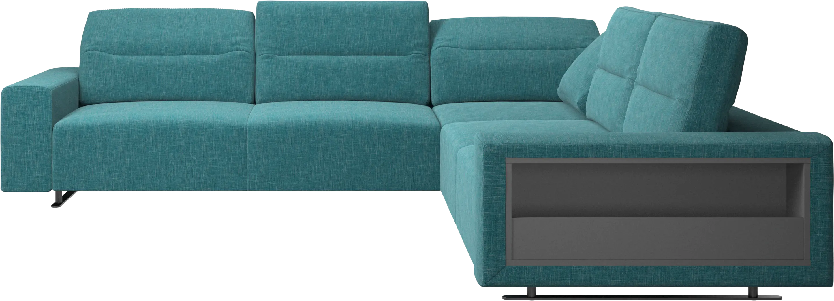 Sofa narożna Hampton z regulowanym oparciem i schowkiem po prawej stronie