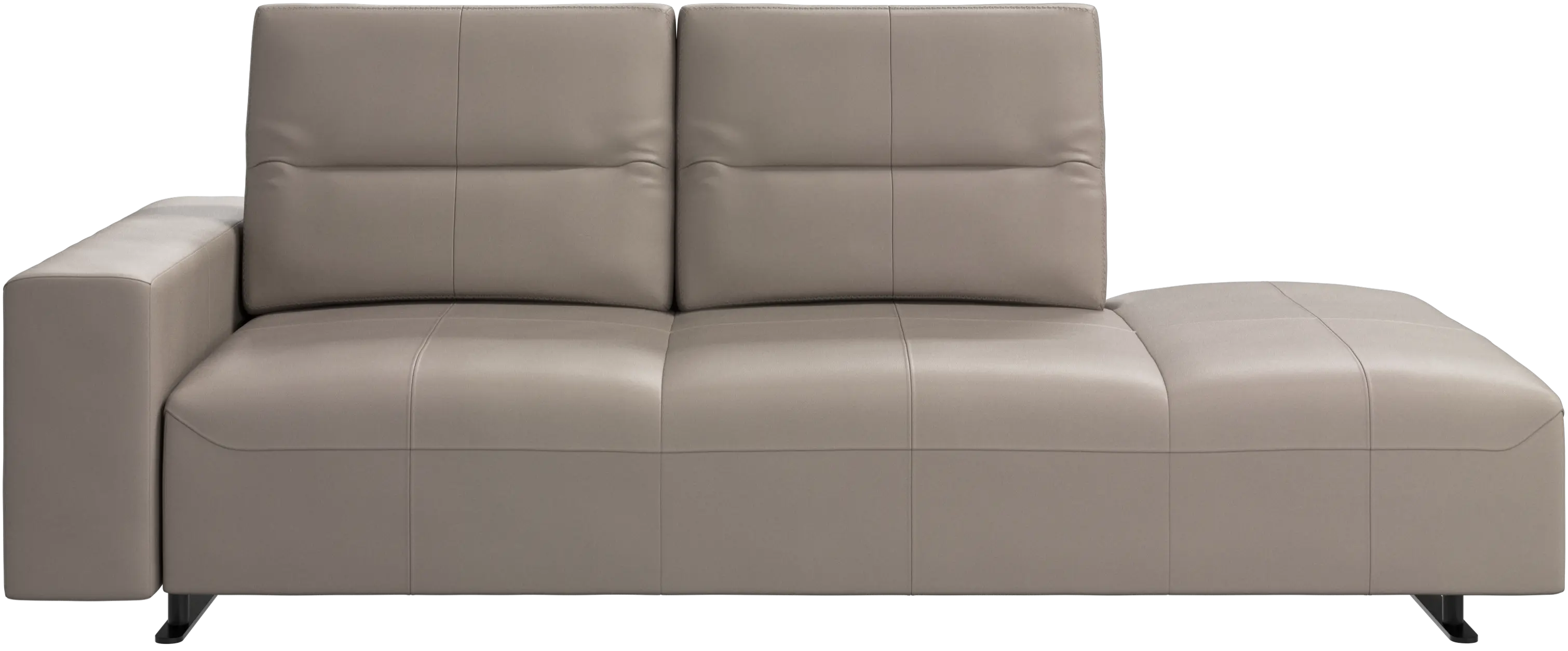 Hampton sofa with adjustable back and lounging unit right side, storage and armrest left side