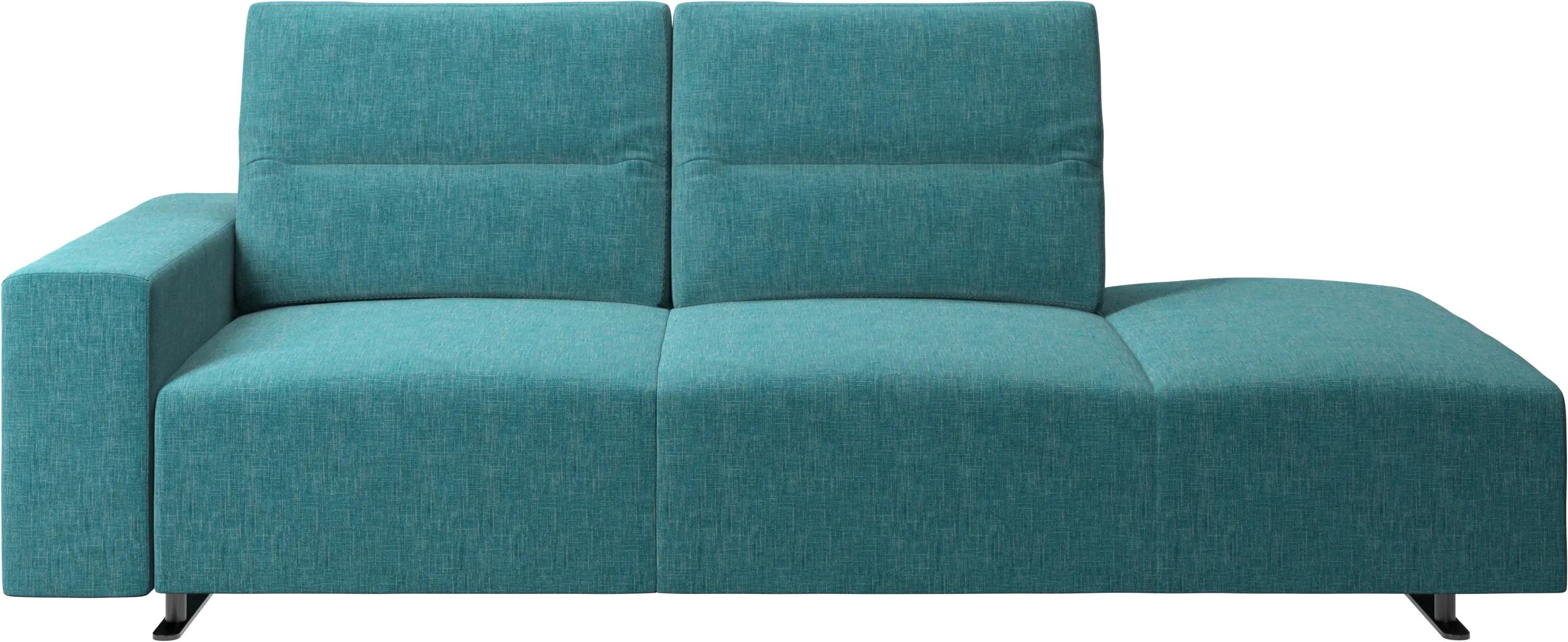 Hampton sofa with adjustable back and lounging unit right side, storage and armrest left side