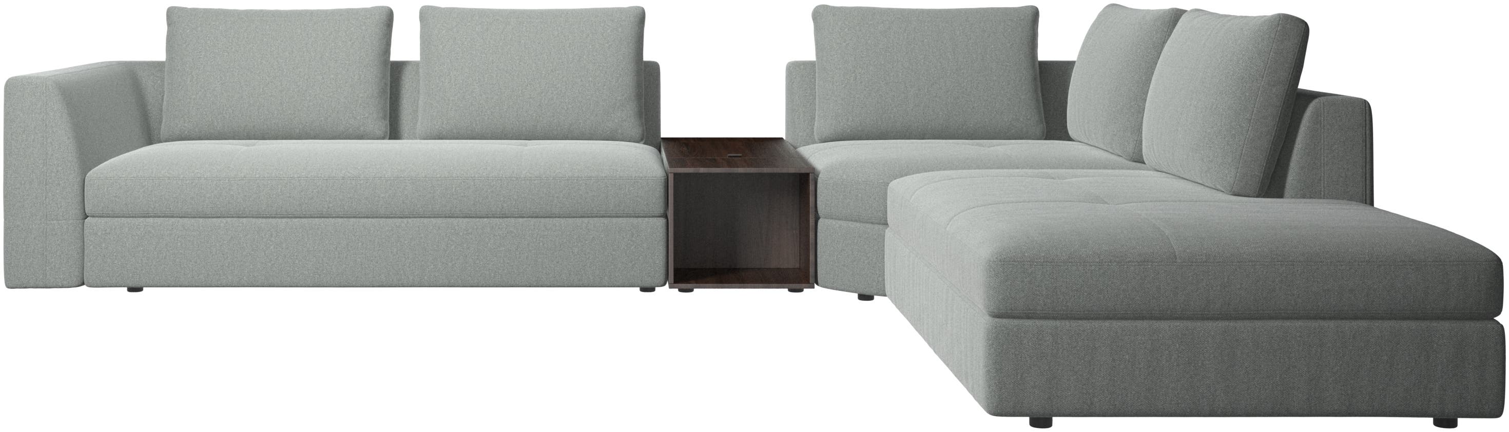 Bergamo corner sofa with lounging unit and footstool w/storage