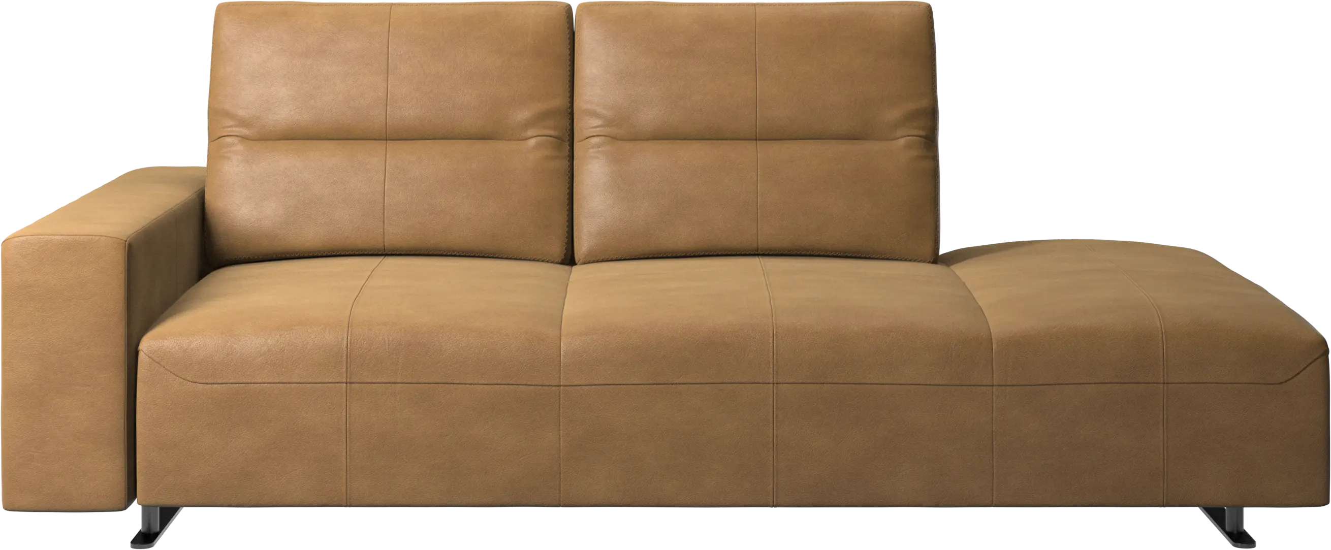 Hampton sofa with adjustable back and lounging unit right side, storage and armrest left side