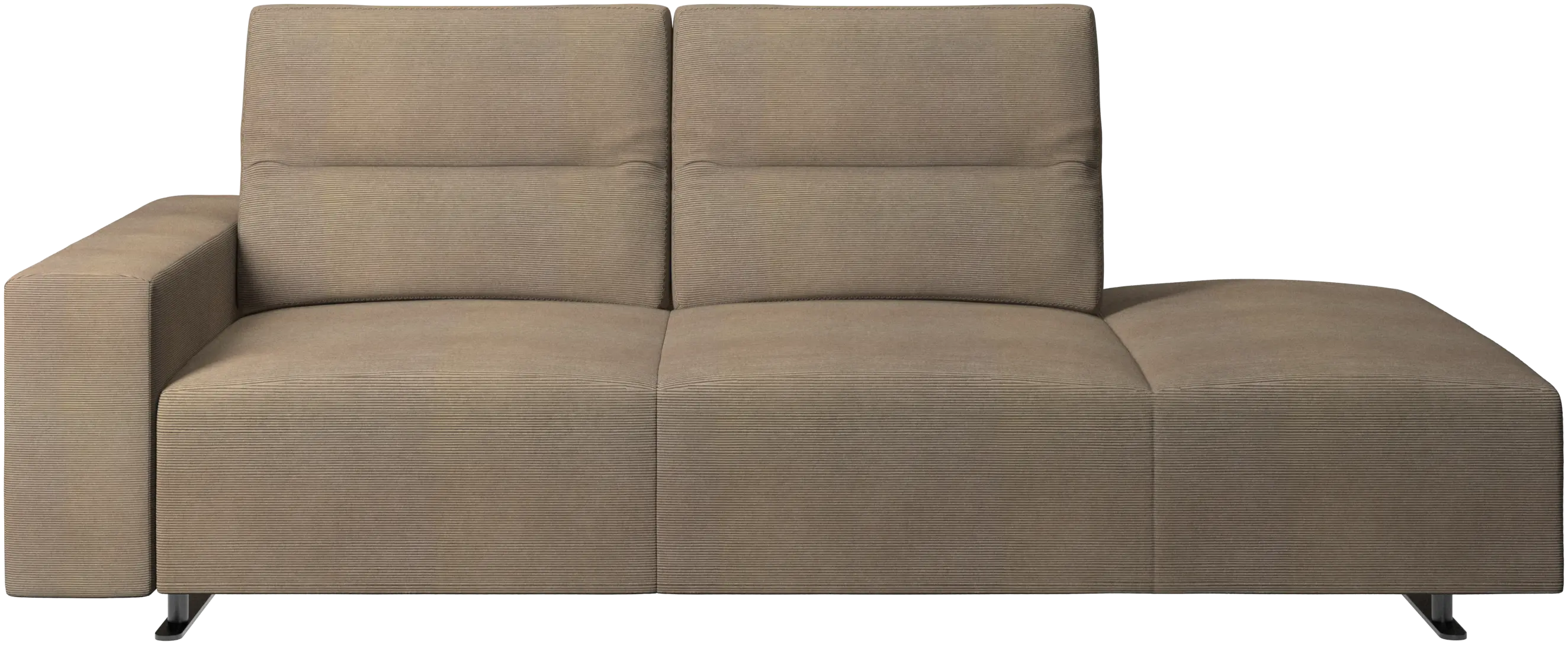 Hampton sofa with adjustable back and lounging unit right side, storage and armrest left side
