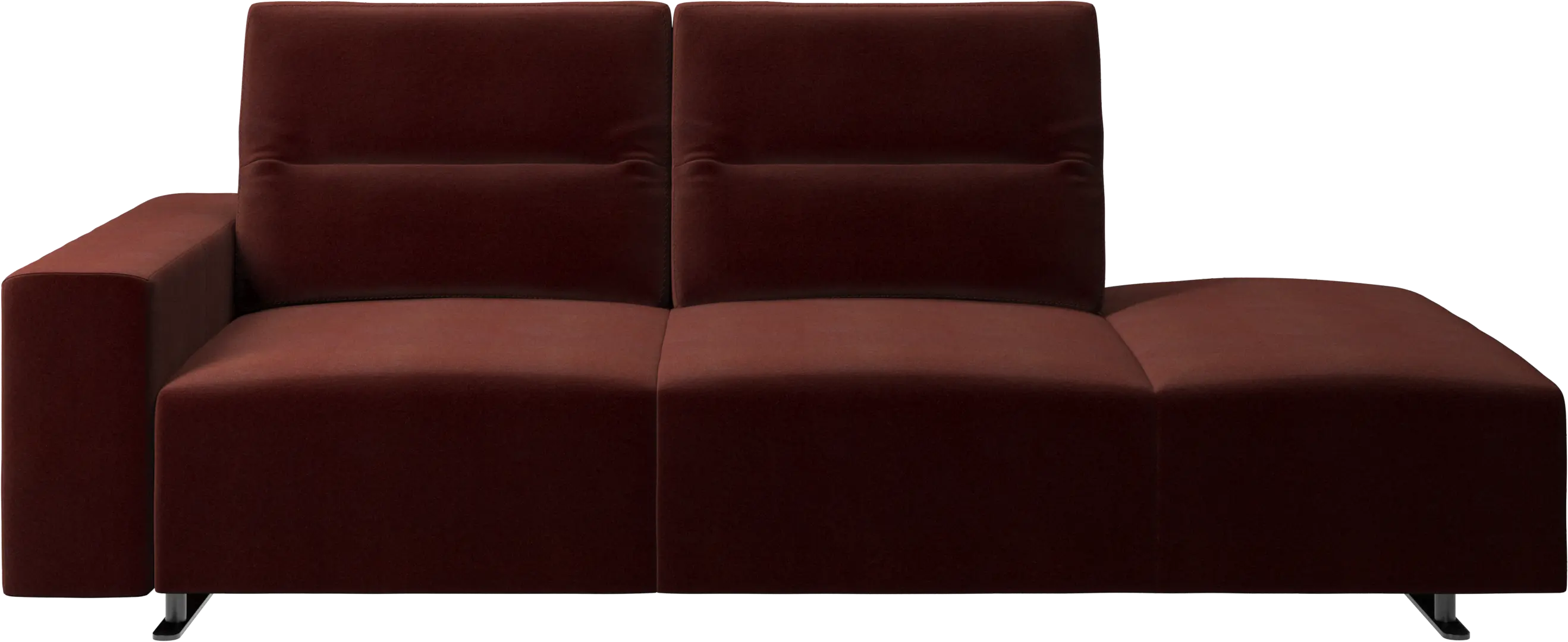 Hampton sofa with adjustable back and lounging unit right side, storage and armrest left side