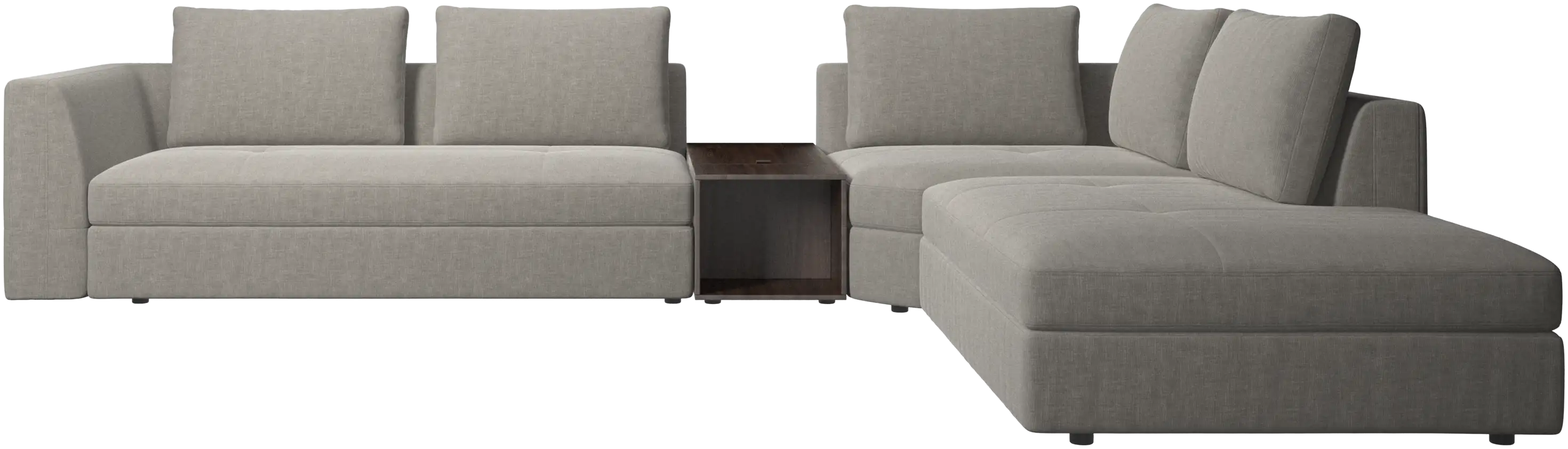 Bergamo corner sofa with lounging unit and pouf w/storage