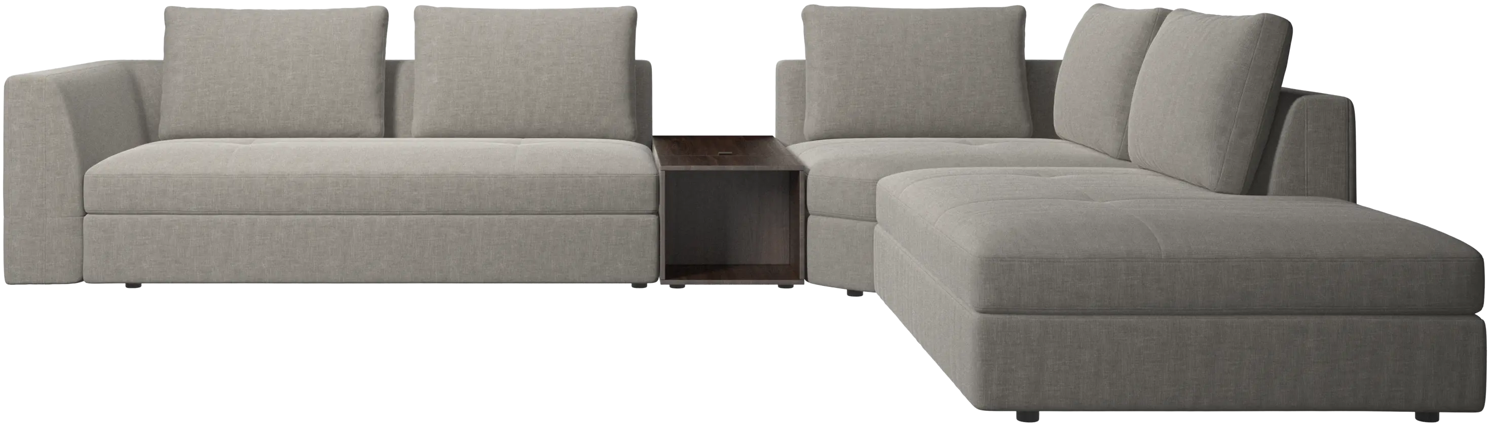 Bergamo corner sofa with lounging unit and footstool w/storage