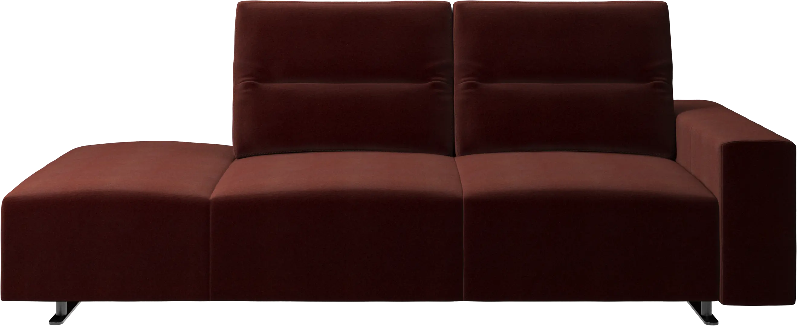 Hampton sofa with adjustable back and lounging unit left side, storage and armrest right side