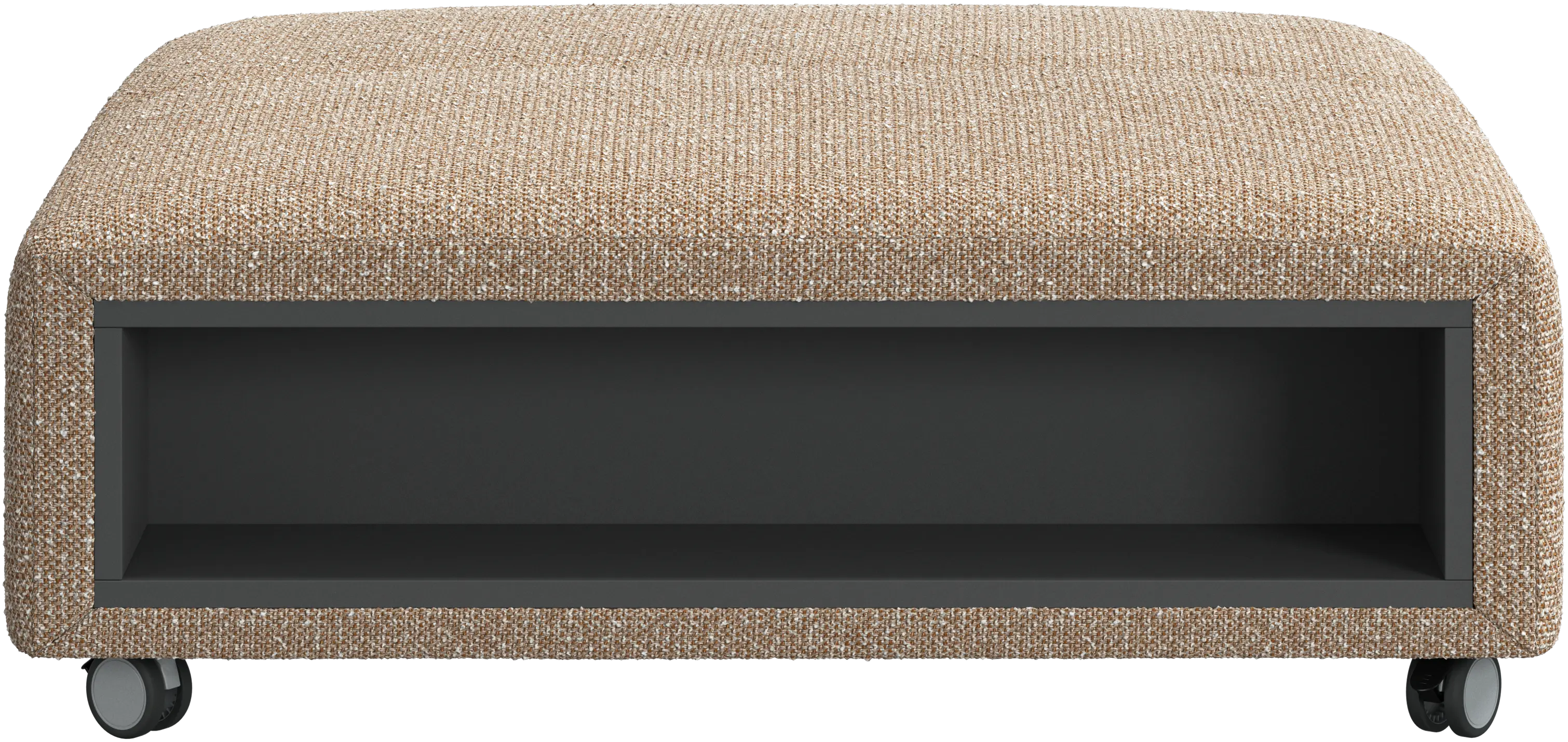 Puf Hampton z kółkami i schowkiem po lewej i prawej stronie