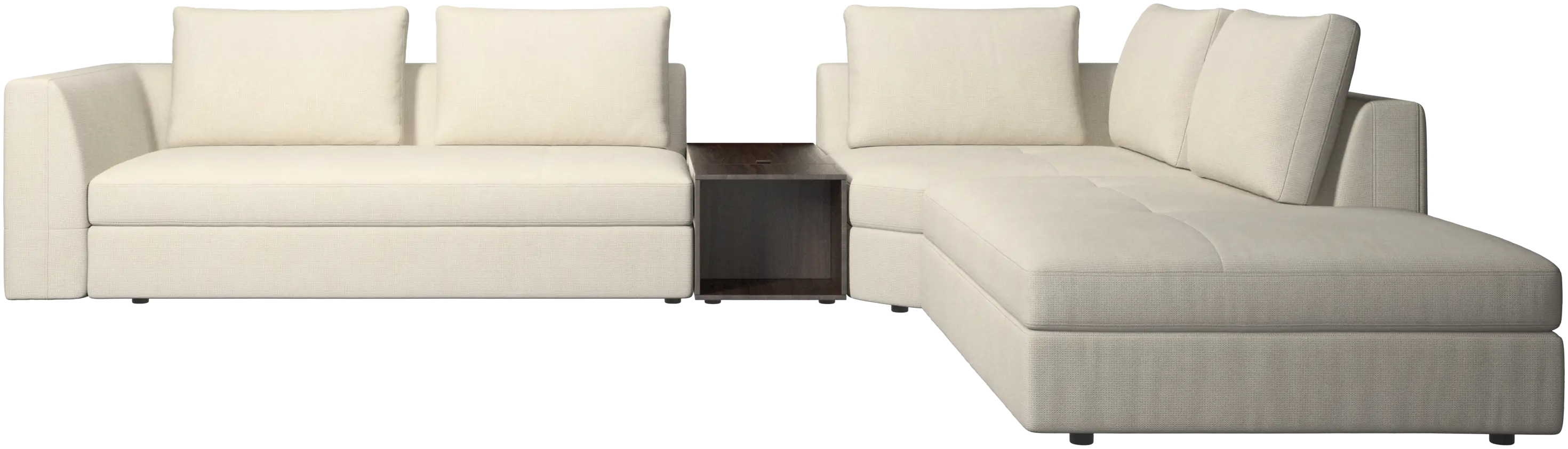 Bergamo corner sofa with lounging unit and pouf w/storage