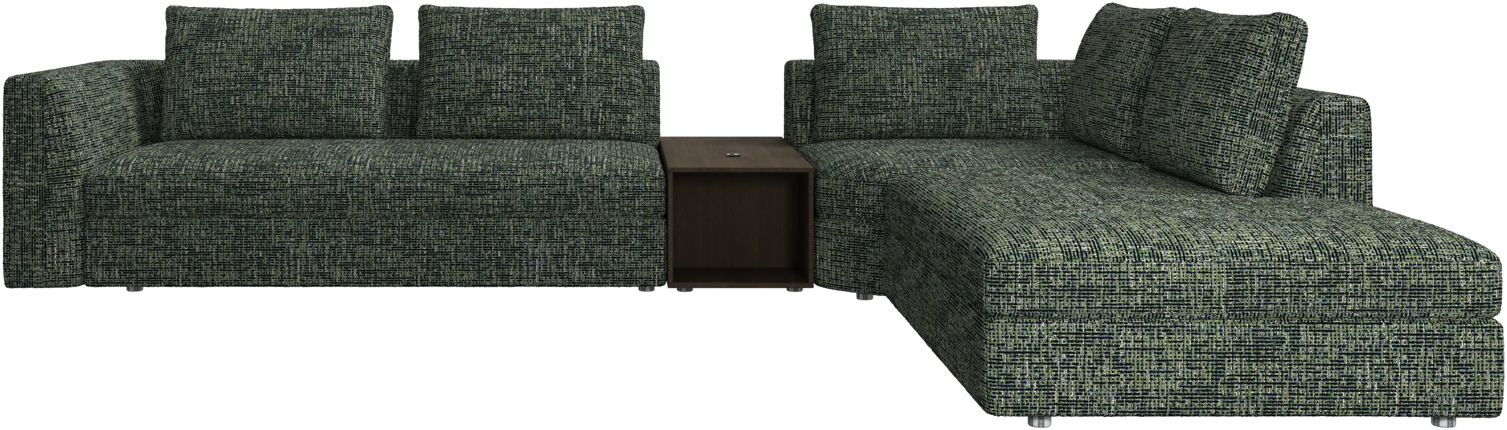 Bergamo corner sofa with lounging unit and footstool w/storage