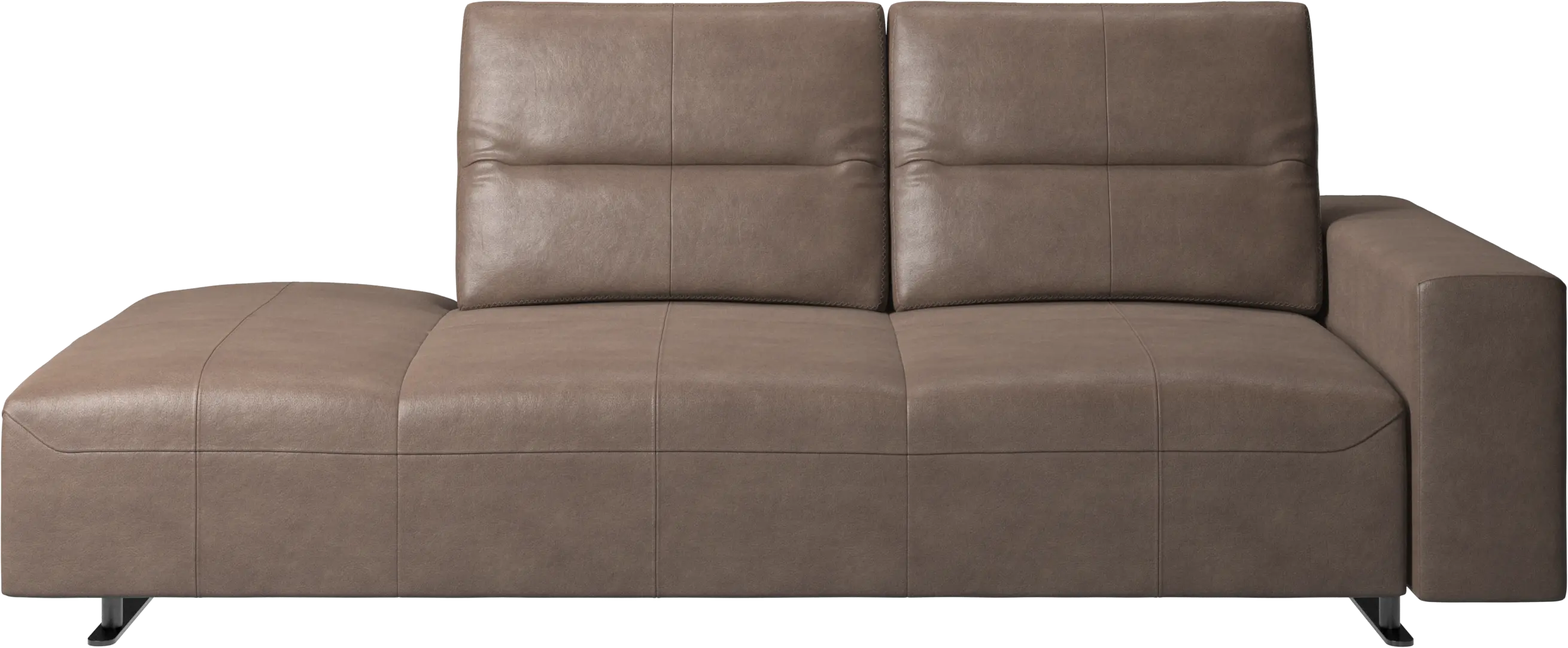Hampton sofa with adjustable back and lounging unit left side, armrest right