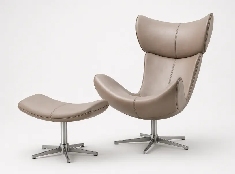 Armchairs [Imola - L002] Imola chair with swivel function, light taupe Estoril leather. C9400L0025022 and [Imola - L004] Imola footstool, light taupe Estoril leather. C9400L0045022