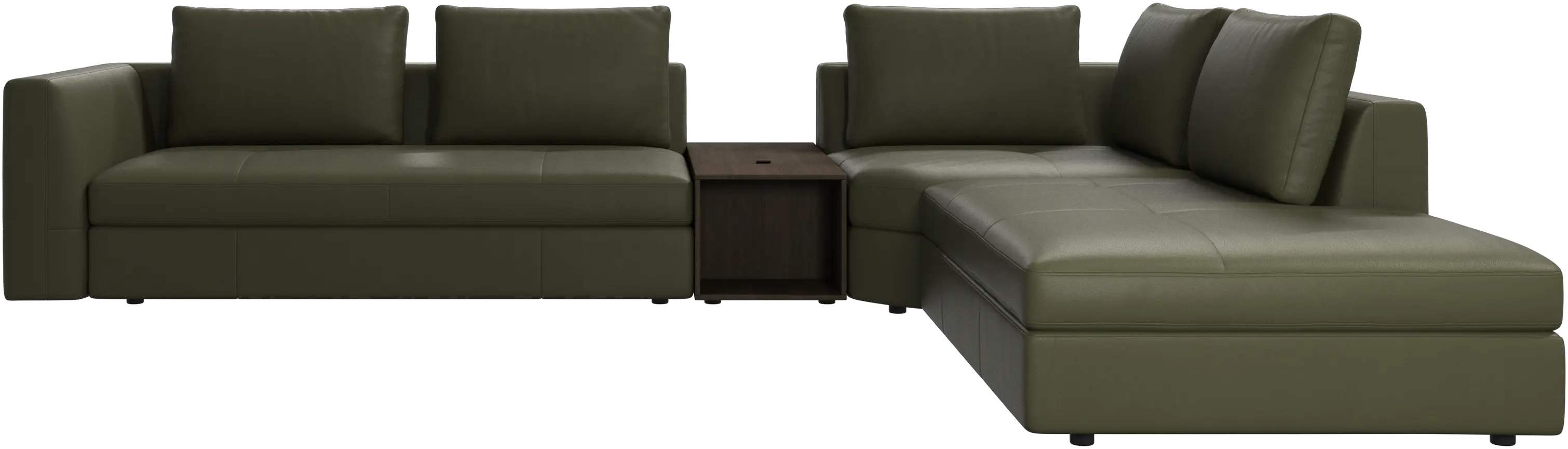 Bergamo corner sofa with lounging unit and pouf w/storage