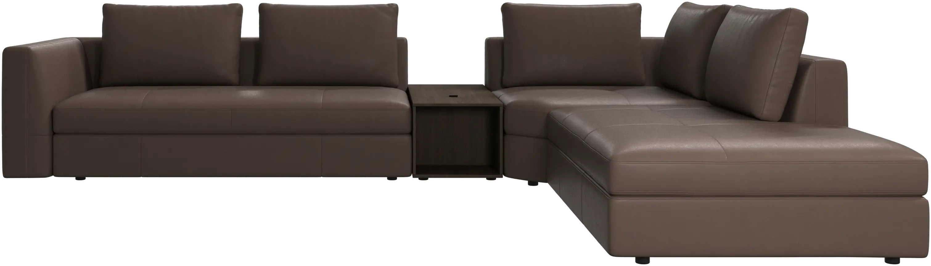 canapé d'angle Bergamo avec chaise longue et pouf de rangement