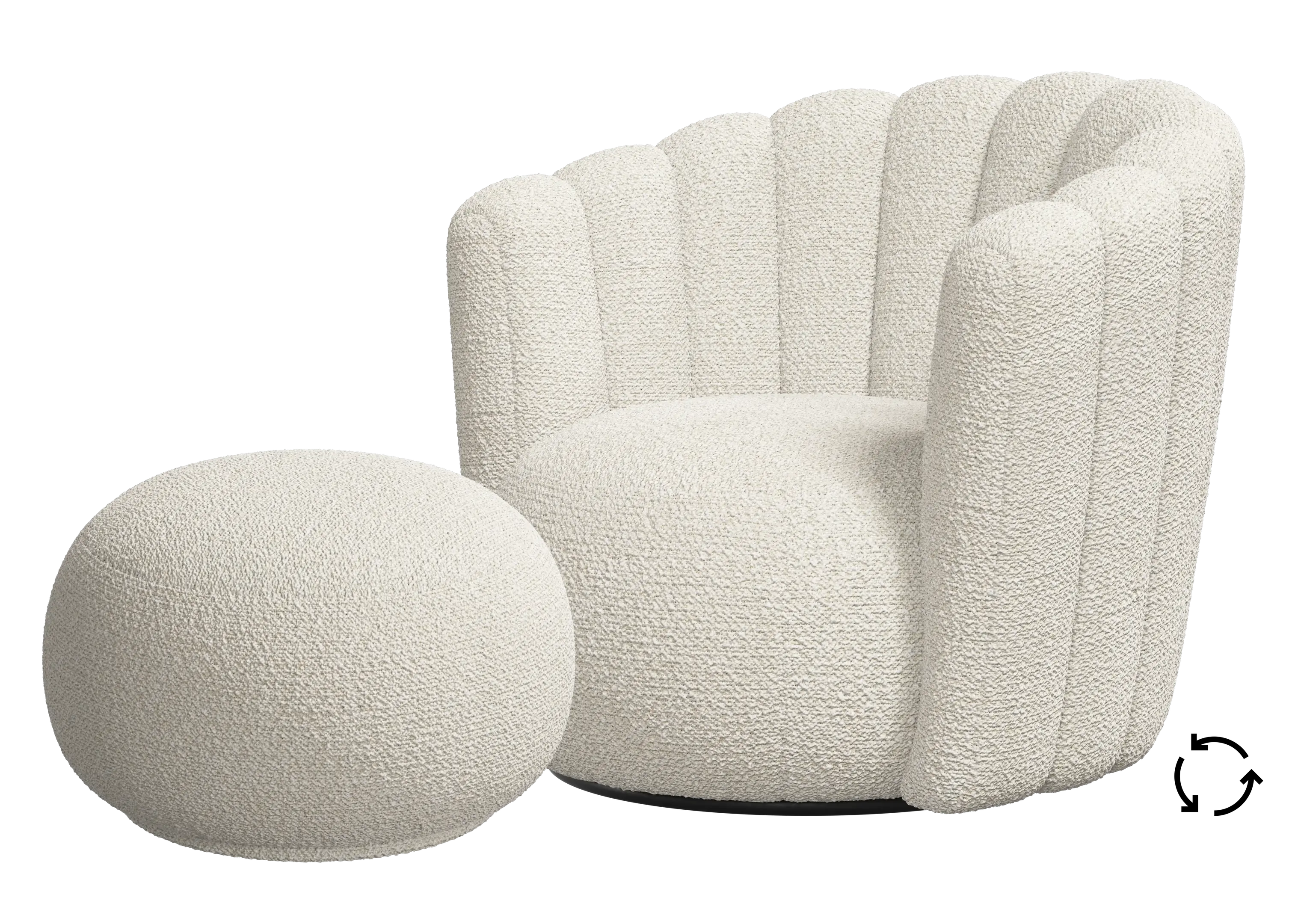 Sweet Art - drehbarer Sessel mit Hocker in weißem Rimini-Stoff (3083)