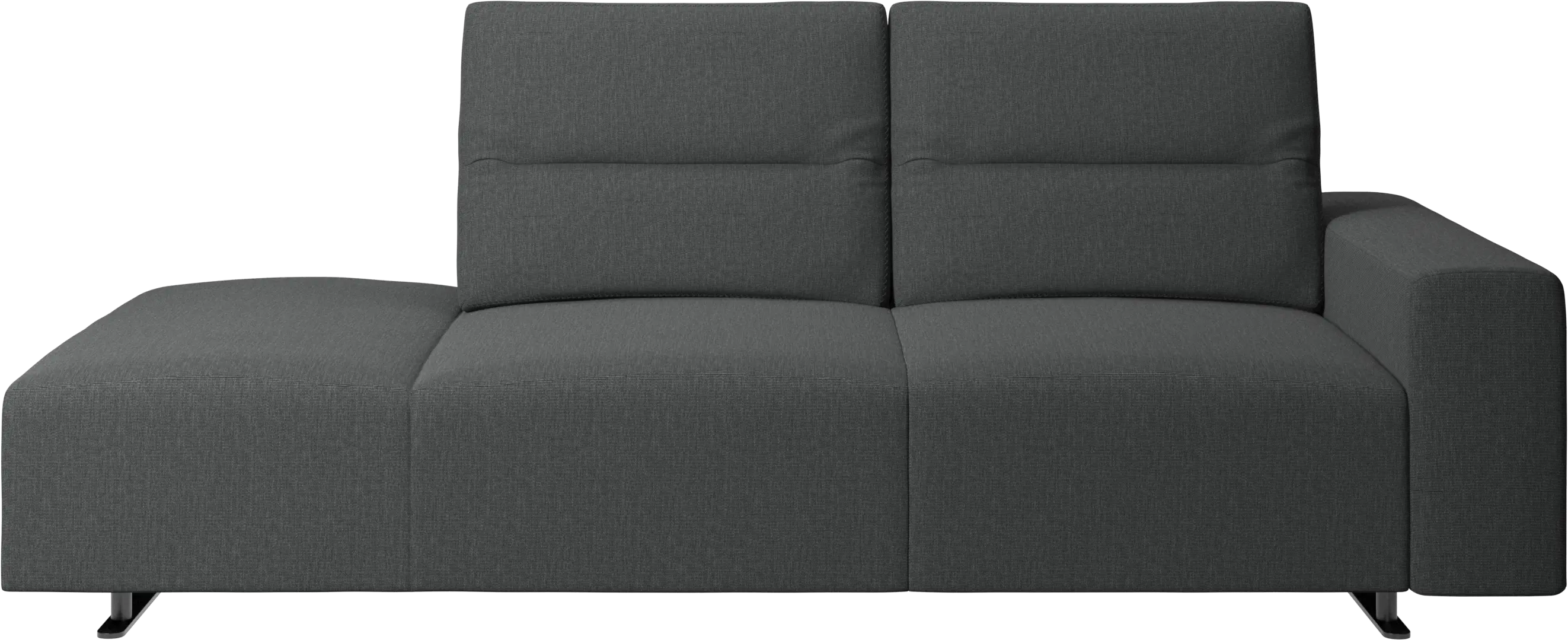 Hampton sofa with adjustable back and lounging unit left side, armrest right