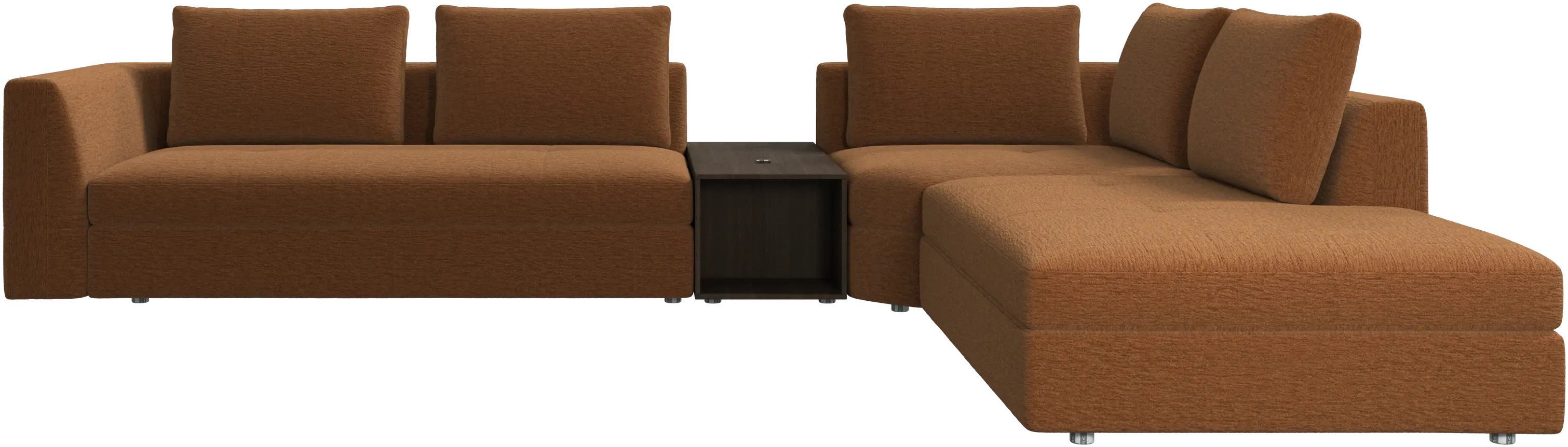 canapé d'angle Bergamo avec chaise longue et pouf de rangement