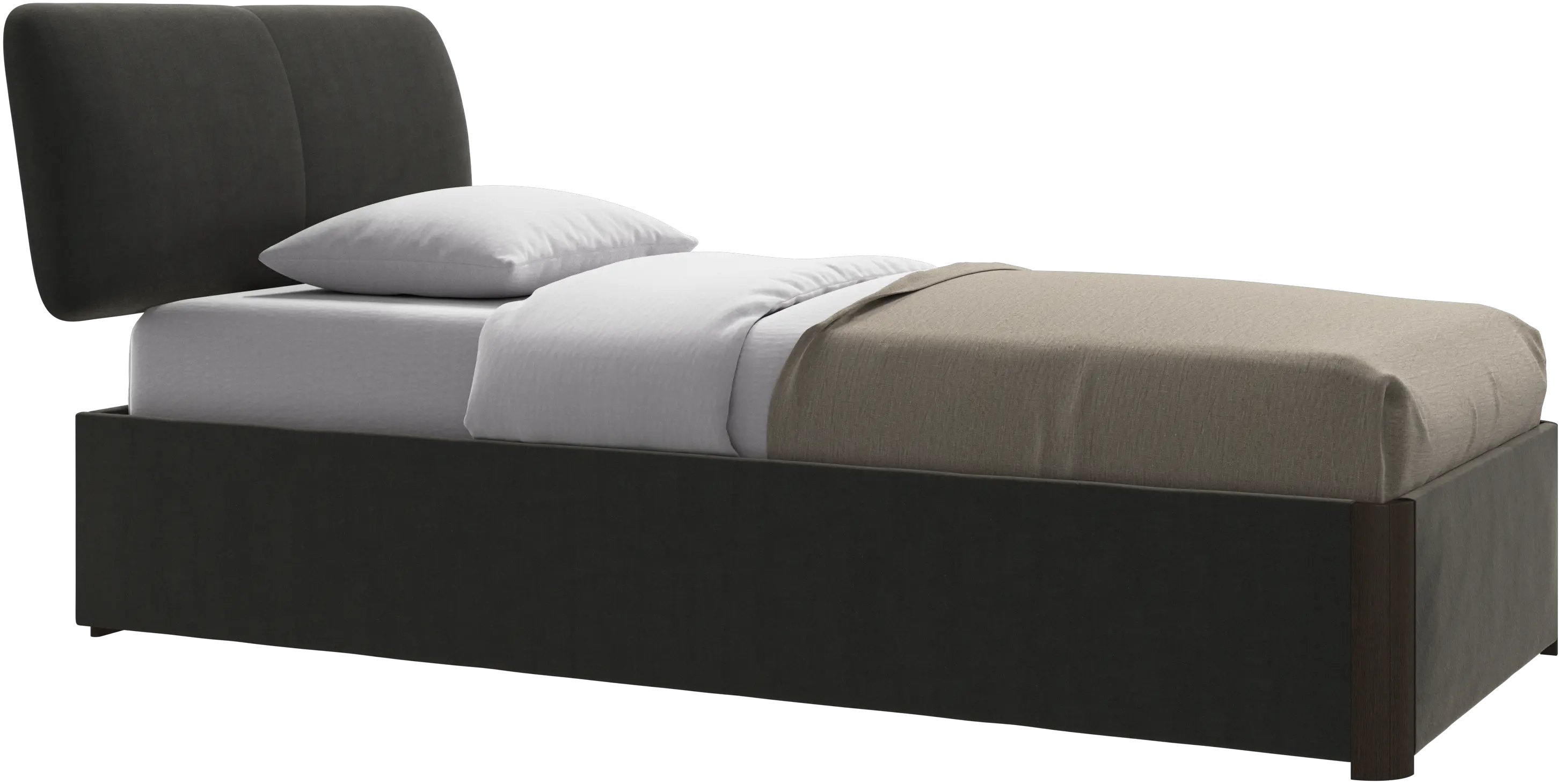 Element lit, tête de lit fixée au lit, avec lattes et solution de stockage, excl. matelas