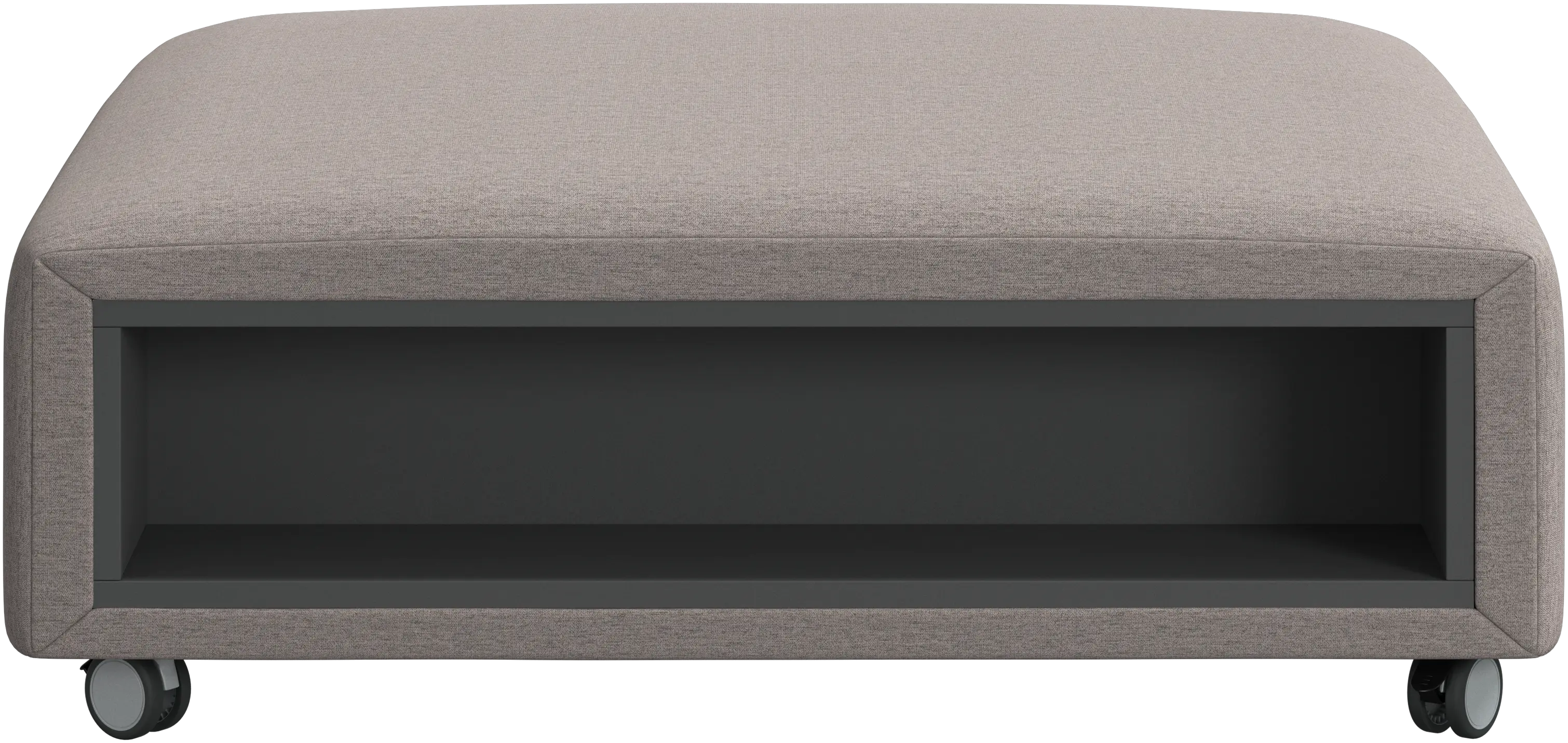 Puf Hampton z kółkami i schowkiem po lewej i prawej stronie