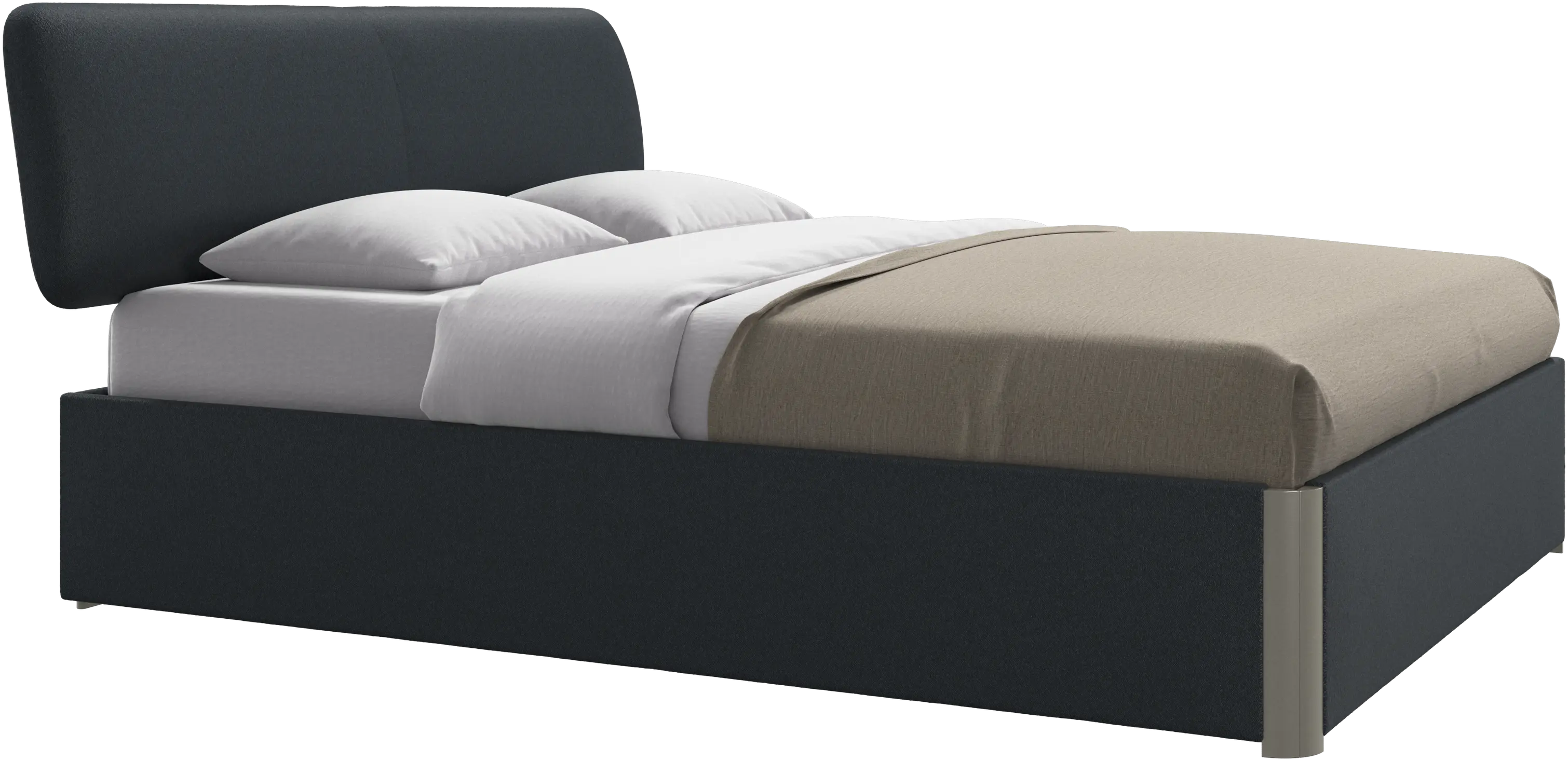 Element lit, tête de lit fixée au lit, avec lattes et solution de stockage, excl. matelas