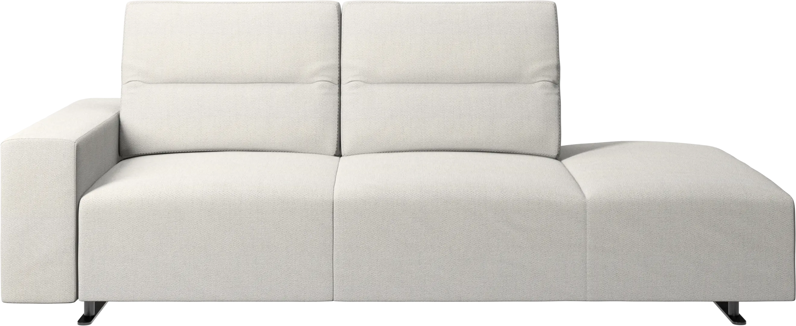 Hampton sofa with adjustable back and lounging unit right side, storage and armrest left side