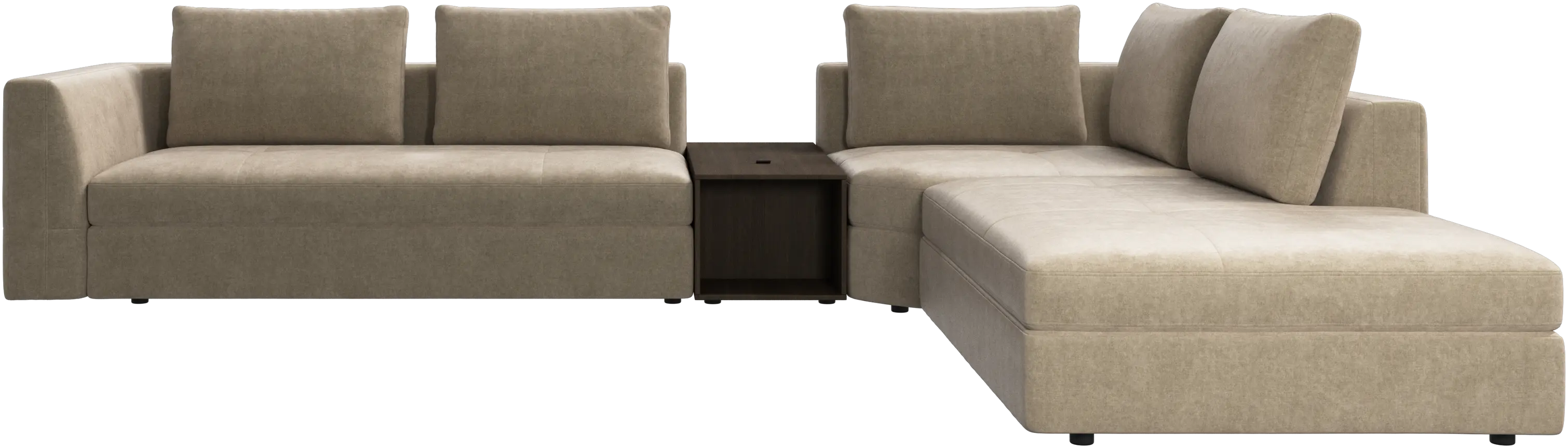 Bergamo corner sofa with lounging unit and pouf w/storage