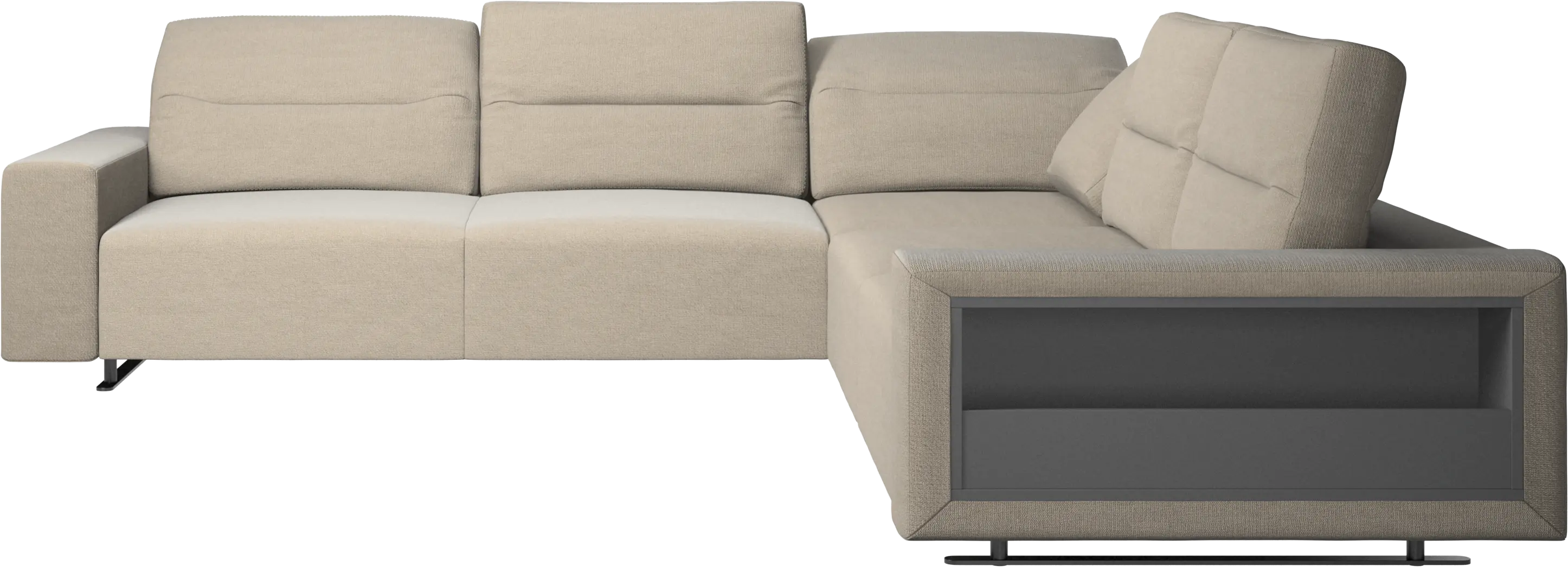 Hampton corner sofa with adjustable back and storage on right side