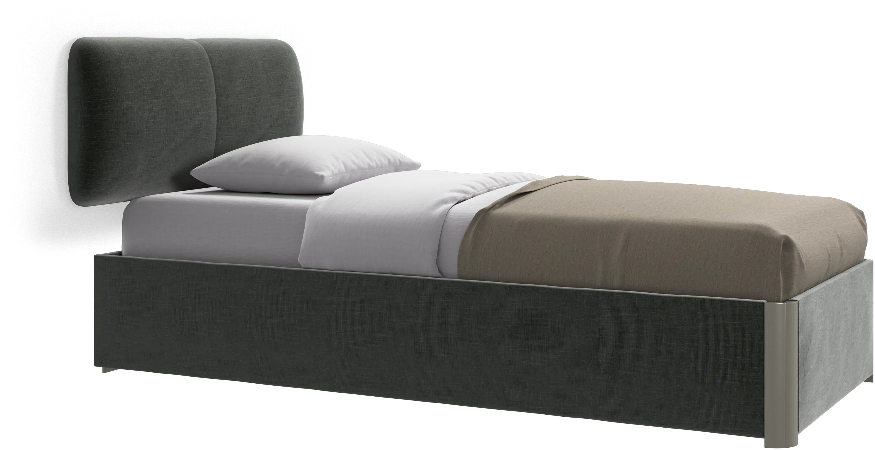 Element cama, cabeceira montada na parede, com ripas e solução de armazenamento, excl. colchão