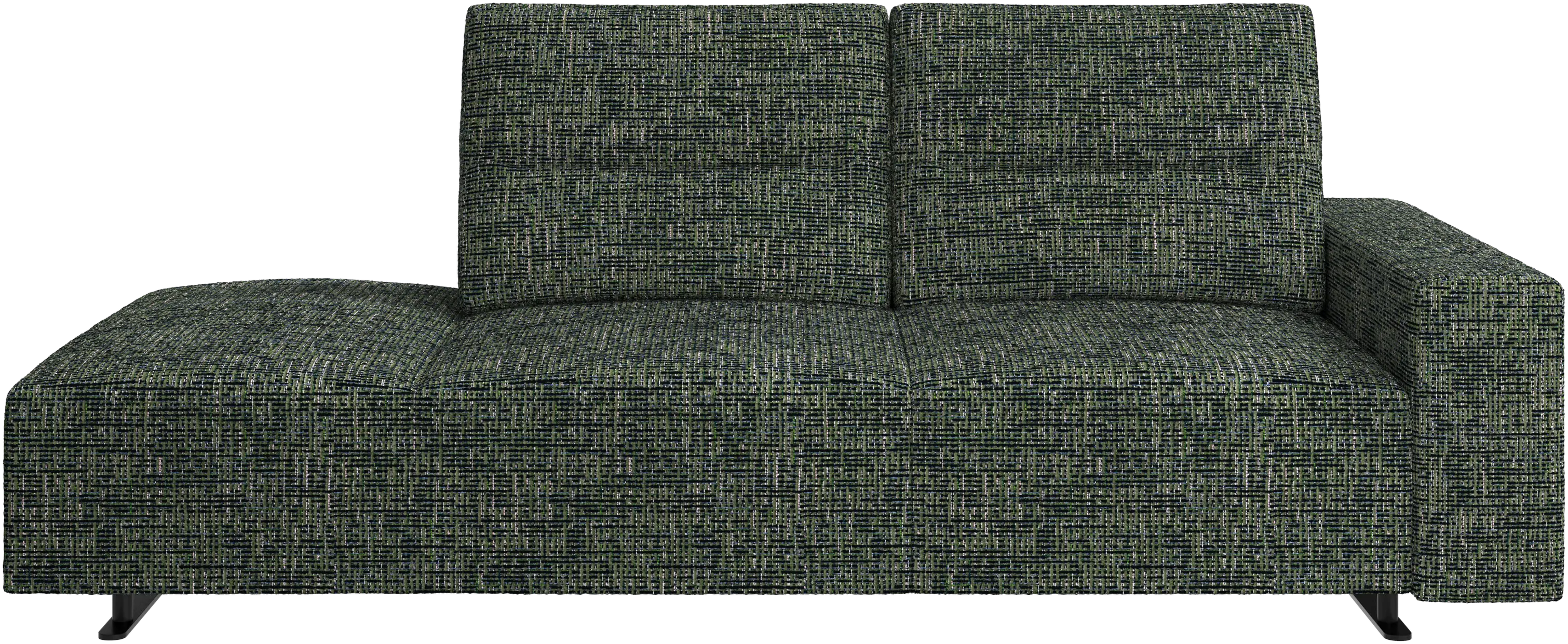 Hampton sofa with adjustable back and lounging unit left side, storage and armrest right side