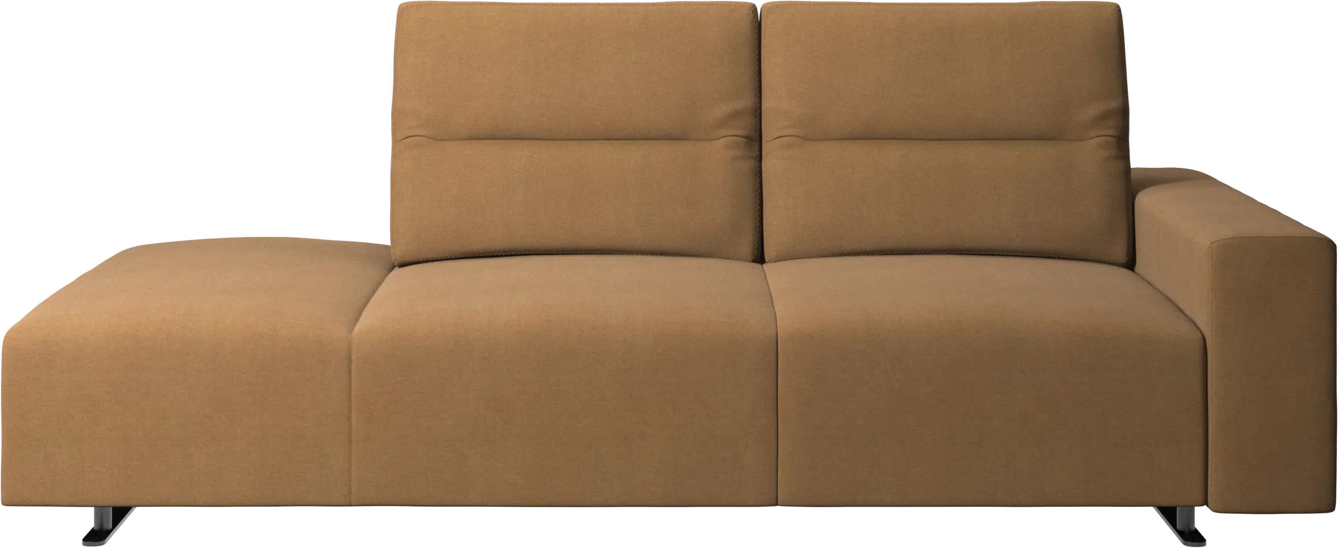 Hampton sofa with adjustable back and lounging unit left side, storage and armrest right side
