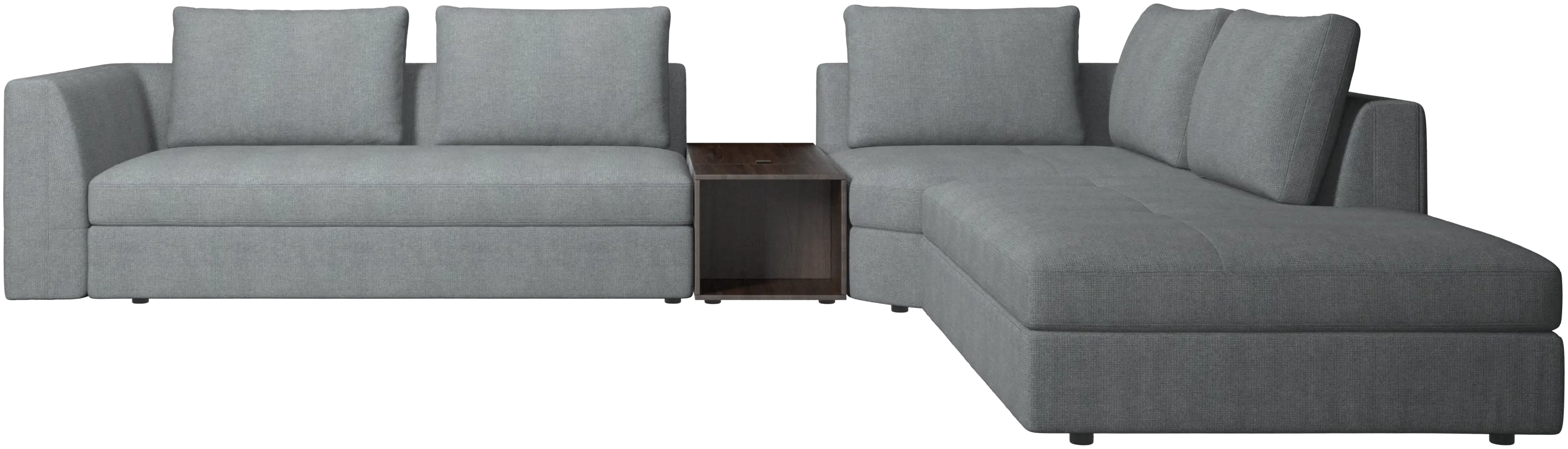 Bergamo corner sofa with lounging unit and footstool w/storage