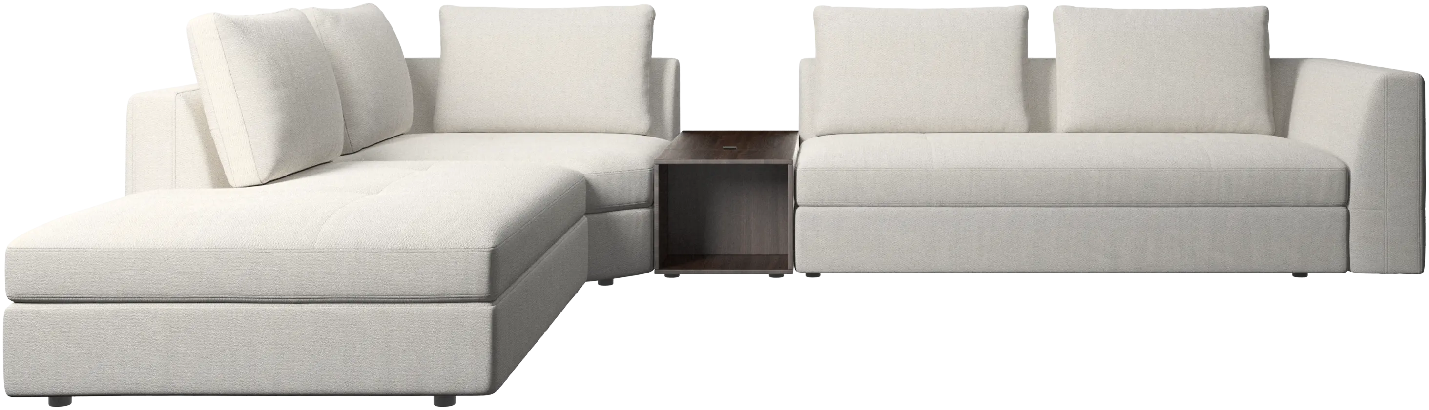 Bergamo corner sofa with lounging unit and footstool w/storage
