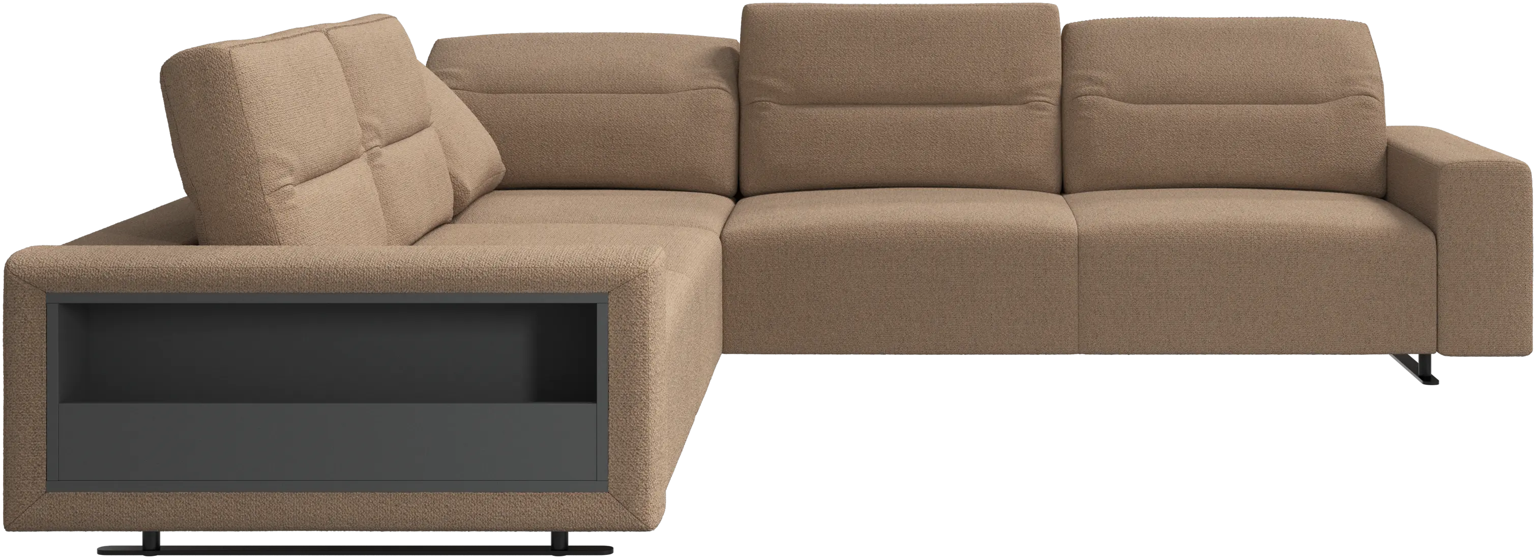 Hampton corner sofa with adjustable back and storage on left side