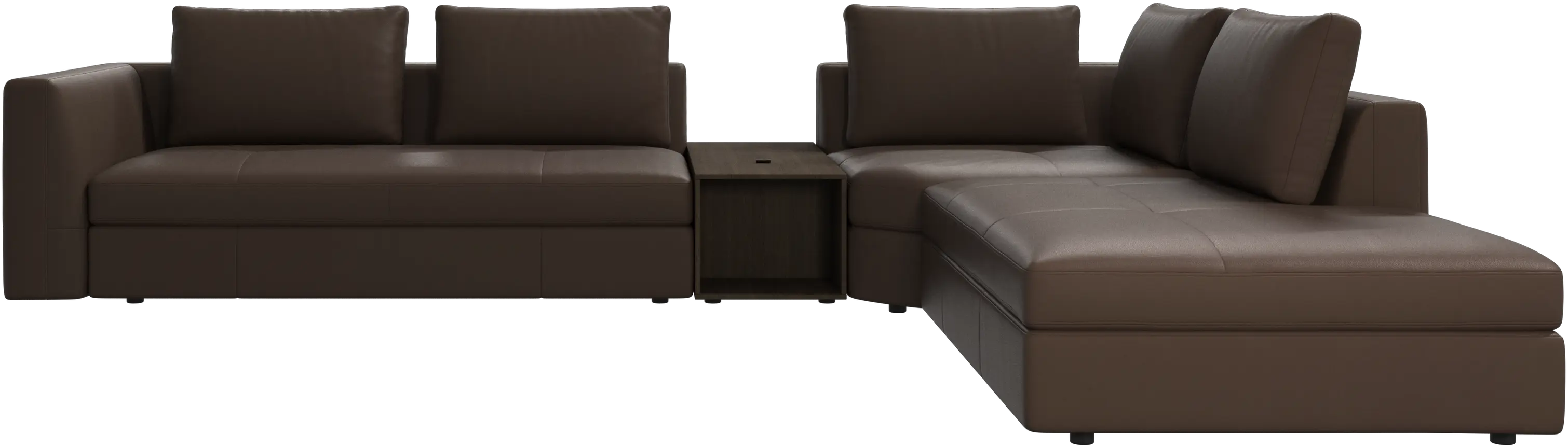 Bergamo corner sofa with lounging unit and footstool w/storage