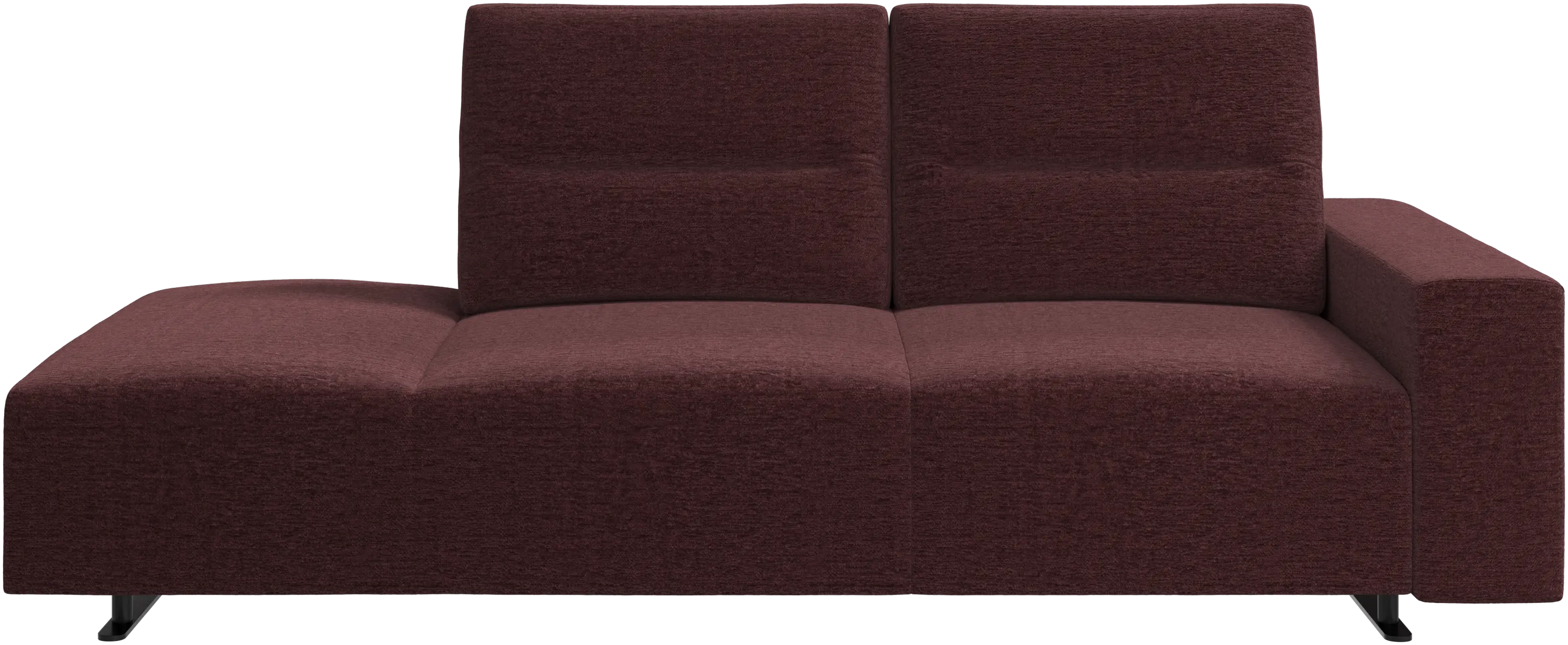 Hampton sofa with adjustable back and lounging unit left side, storage and armrest right side