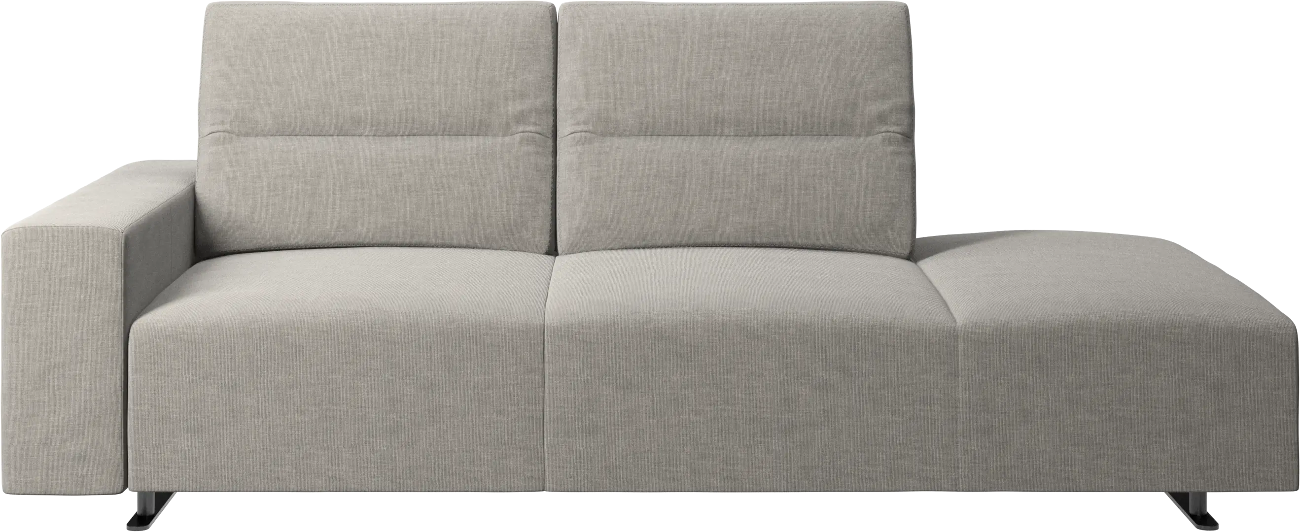 Hampton sofa with adjustable back and lounging unit right side, storage and armrest left side