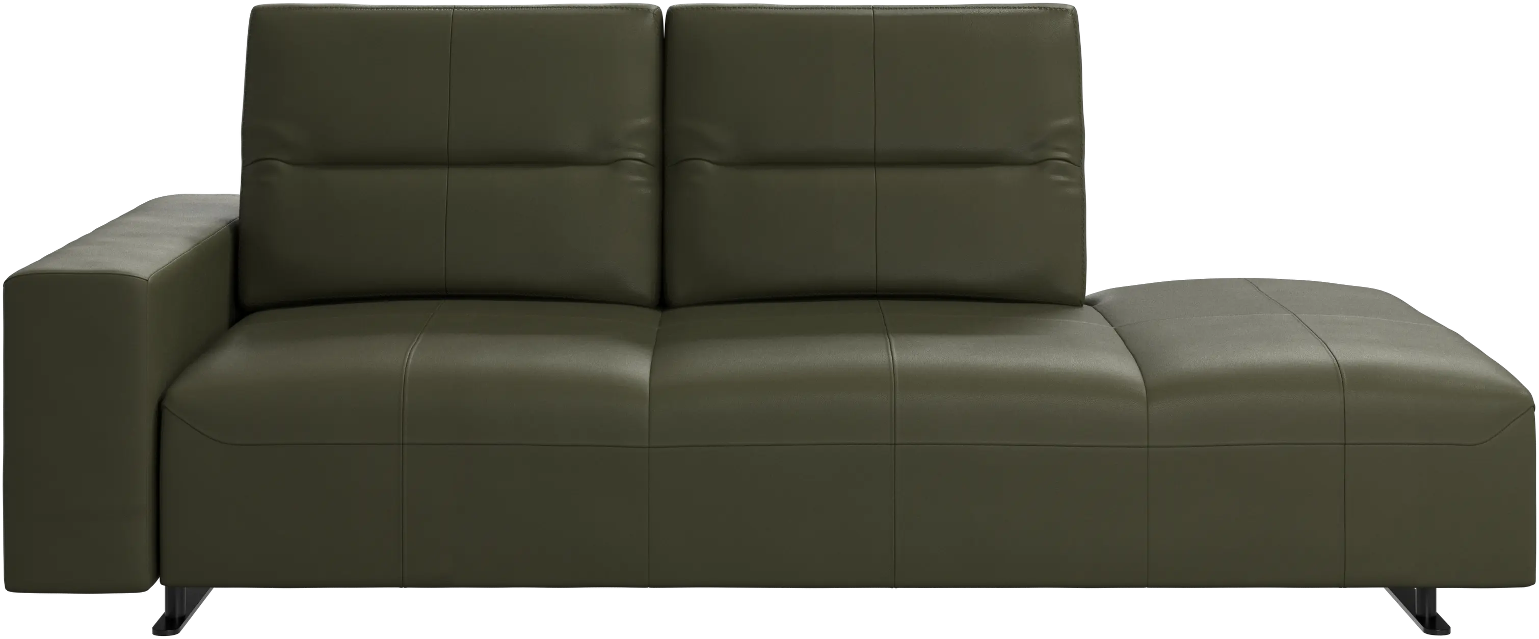 Hampton sofa with adjustable back and lounging unit right side, storage and armrest left side