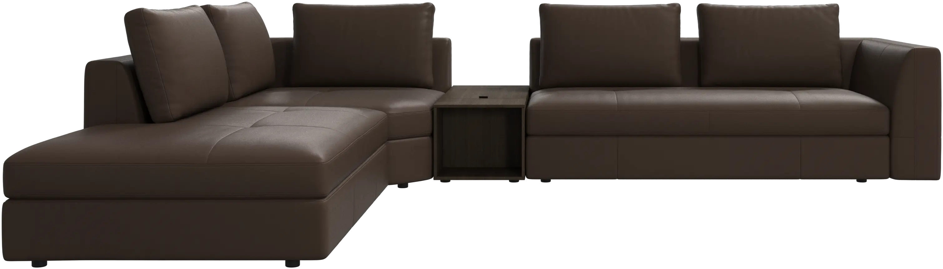 Bergamo corner sofa with lounging unit and footstool w/storage