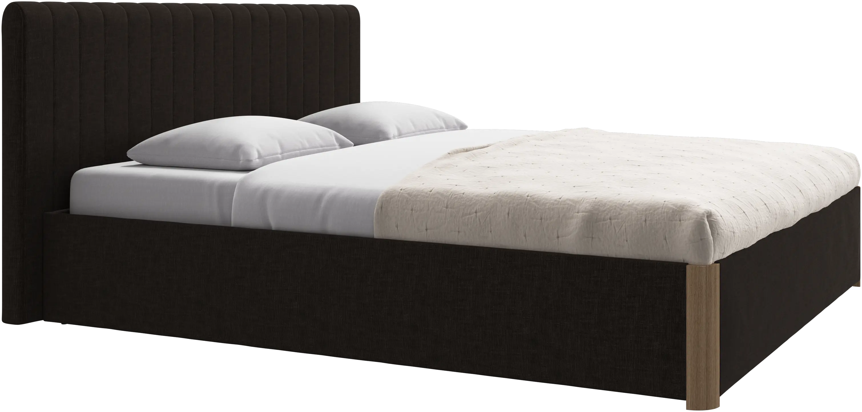 Element lit, tête de lit fixée au lit, avec lattes et solution de stockage, excl. matelas