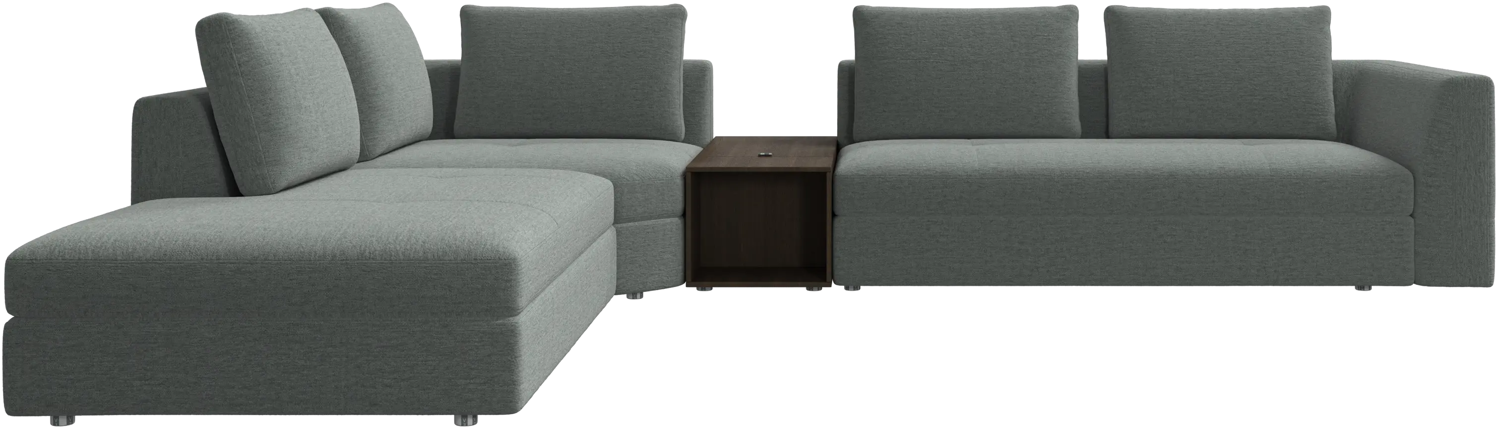 Bergamo corner sofa with lounging unit and footstool w/storage
