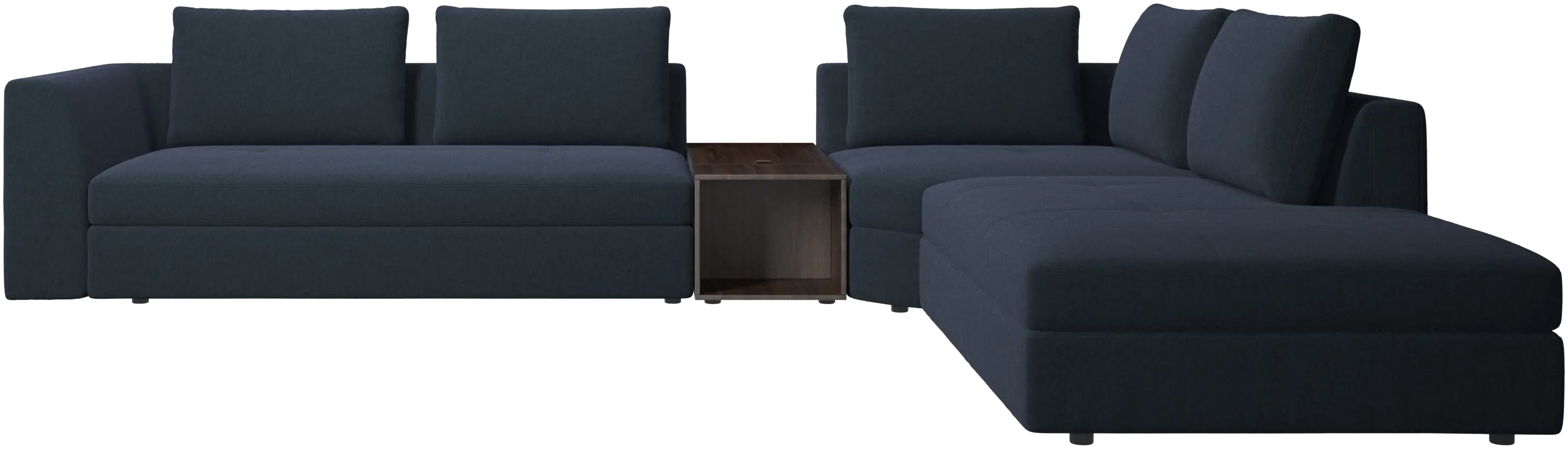 Bergamo corner sofa with lounging unit and footstool w/storage